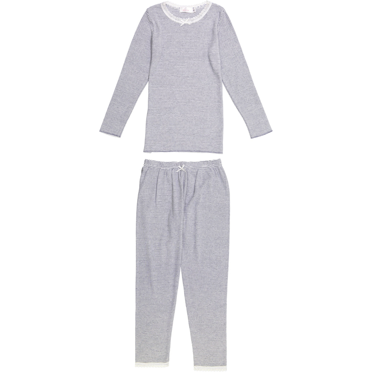Girls Vivi Crew Long Sleeve Tee - Navy Skinny Stripe