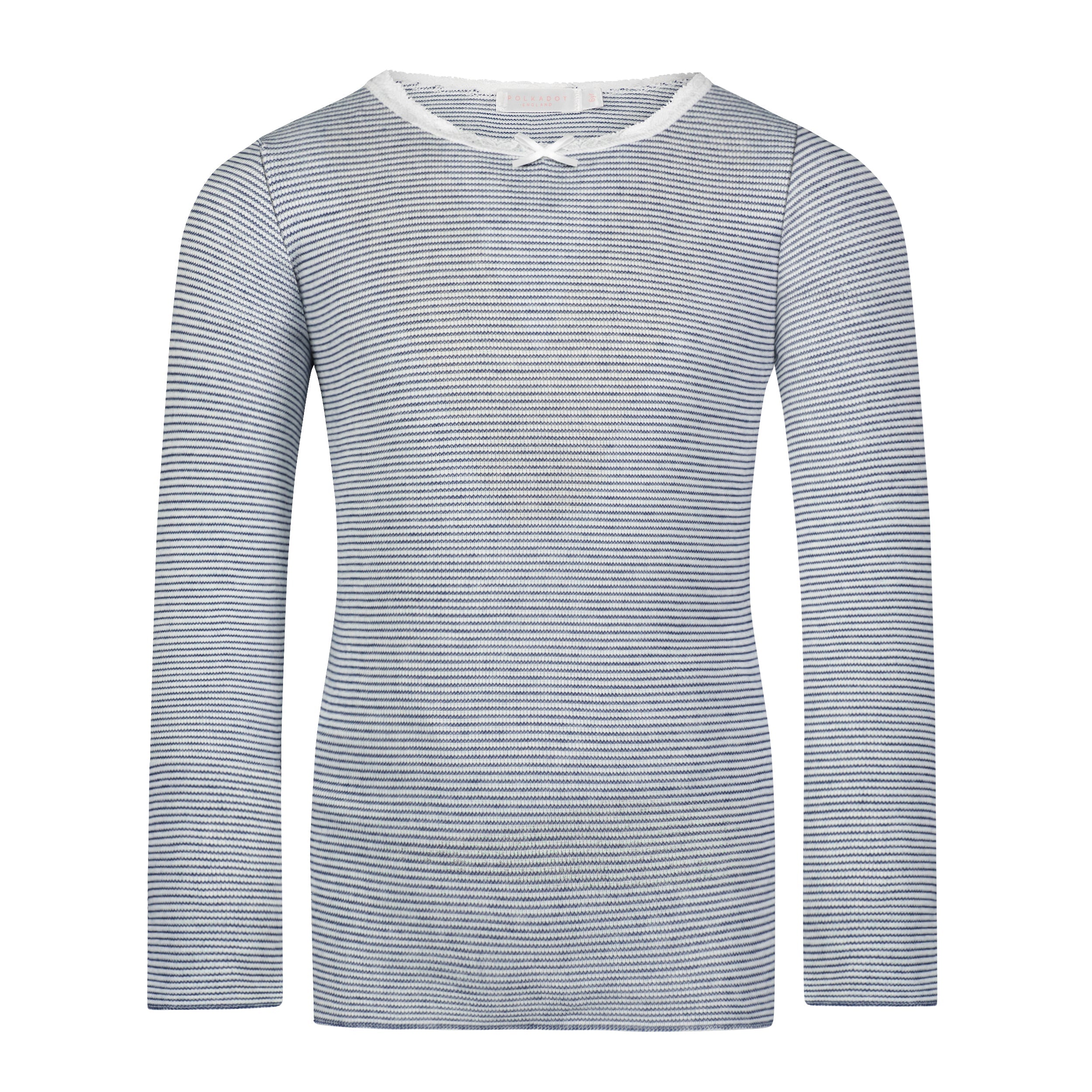 Girls Crew Long Sleeve - Navy Skinny Stripe