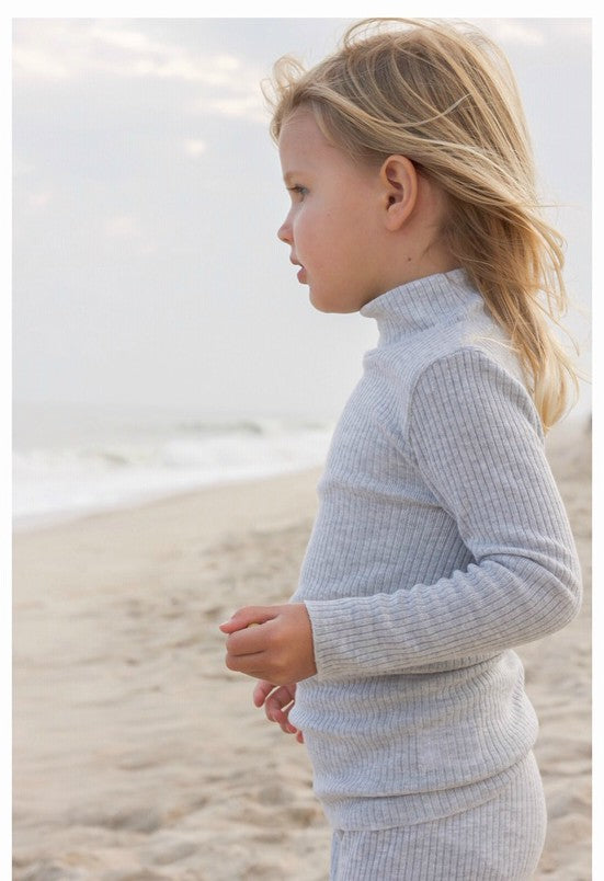 Girls Mock Turtleneck - Heather Grey Rib Knit
