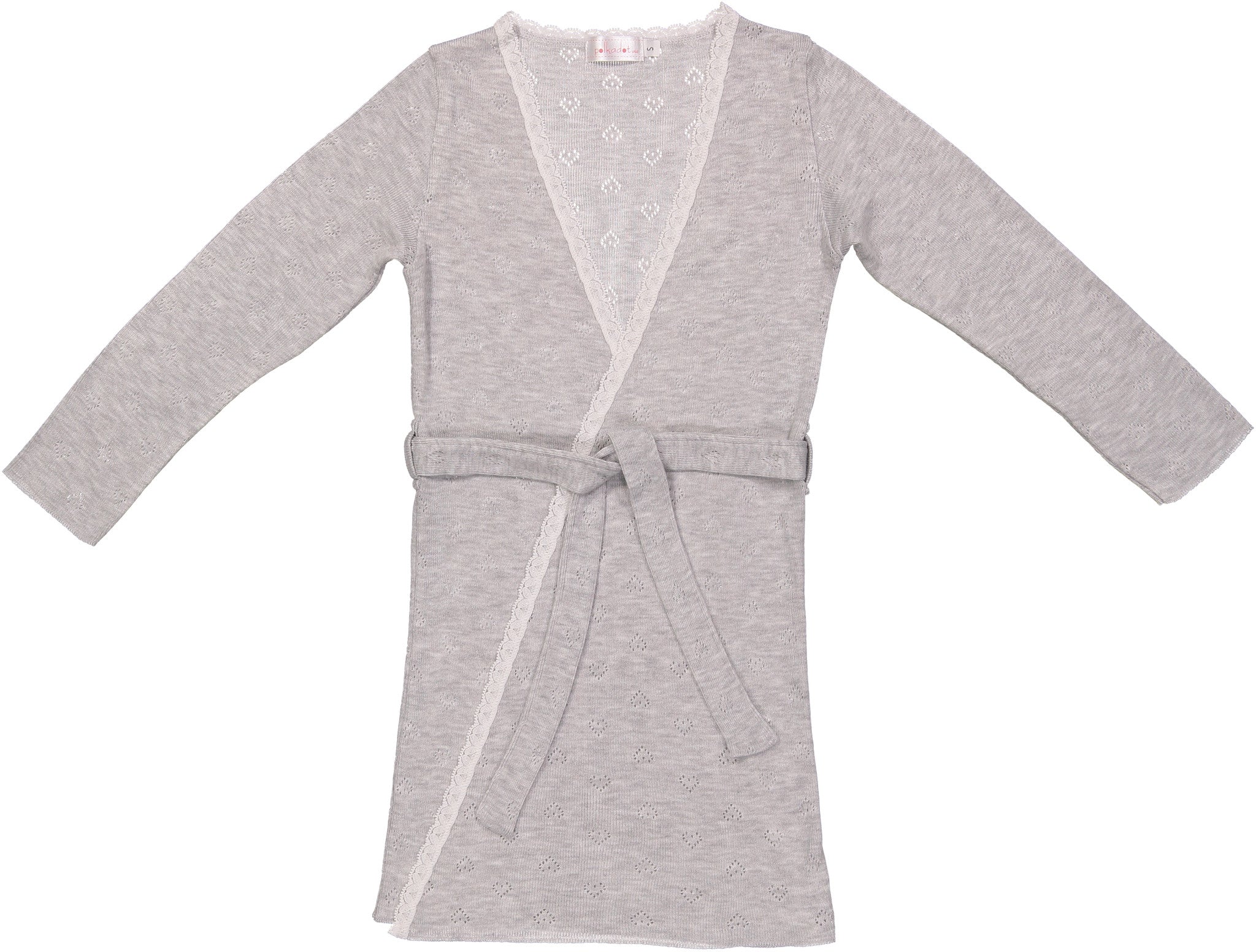 Girls Robe with Lace - Heather Grey Hearts Pointelle
