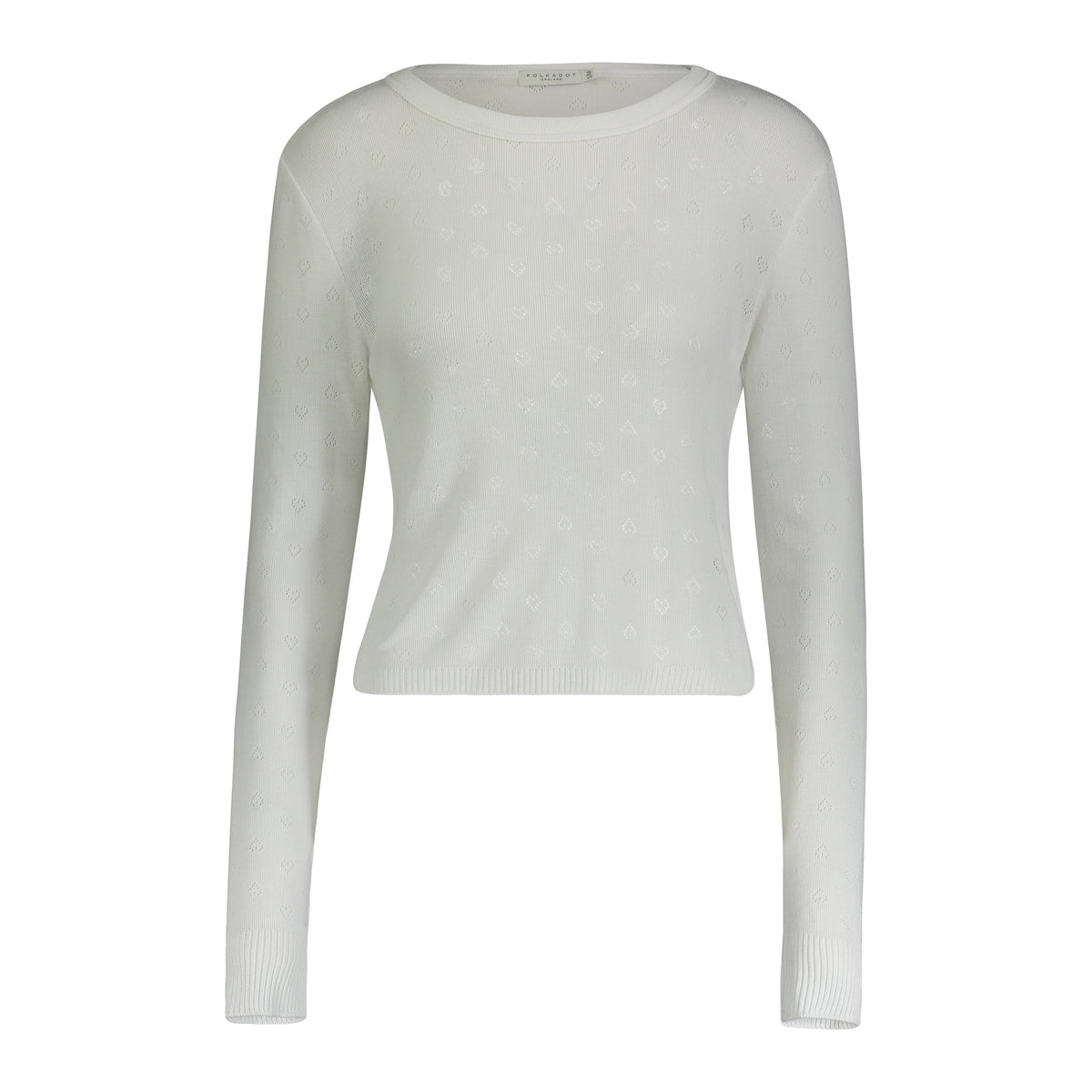 Parker Cropped Slouchy Long Sleeve Tee - Cream Hearts Pointelle