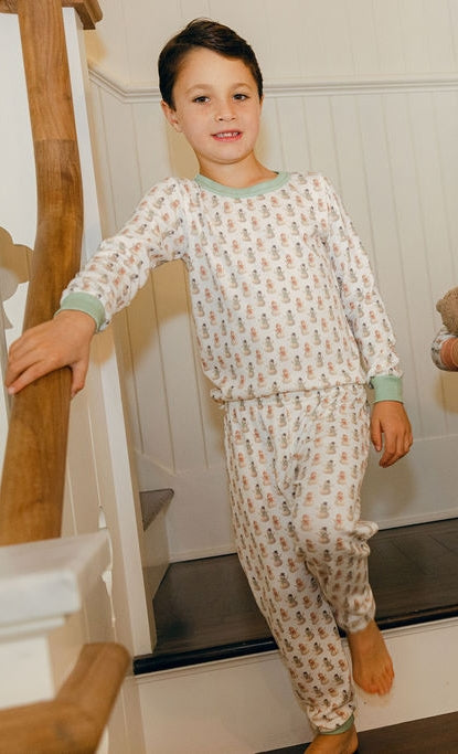 Boys & Baby Set Crew LS & Pant - Vintage Snowman