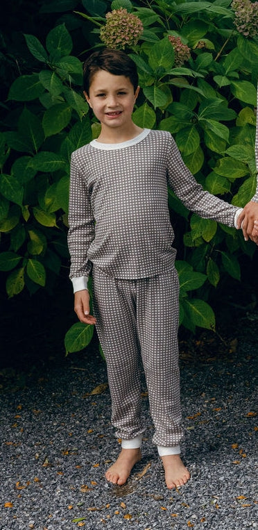 Boys Set Crew LS & Pant - Brown Gingham Print