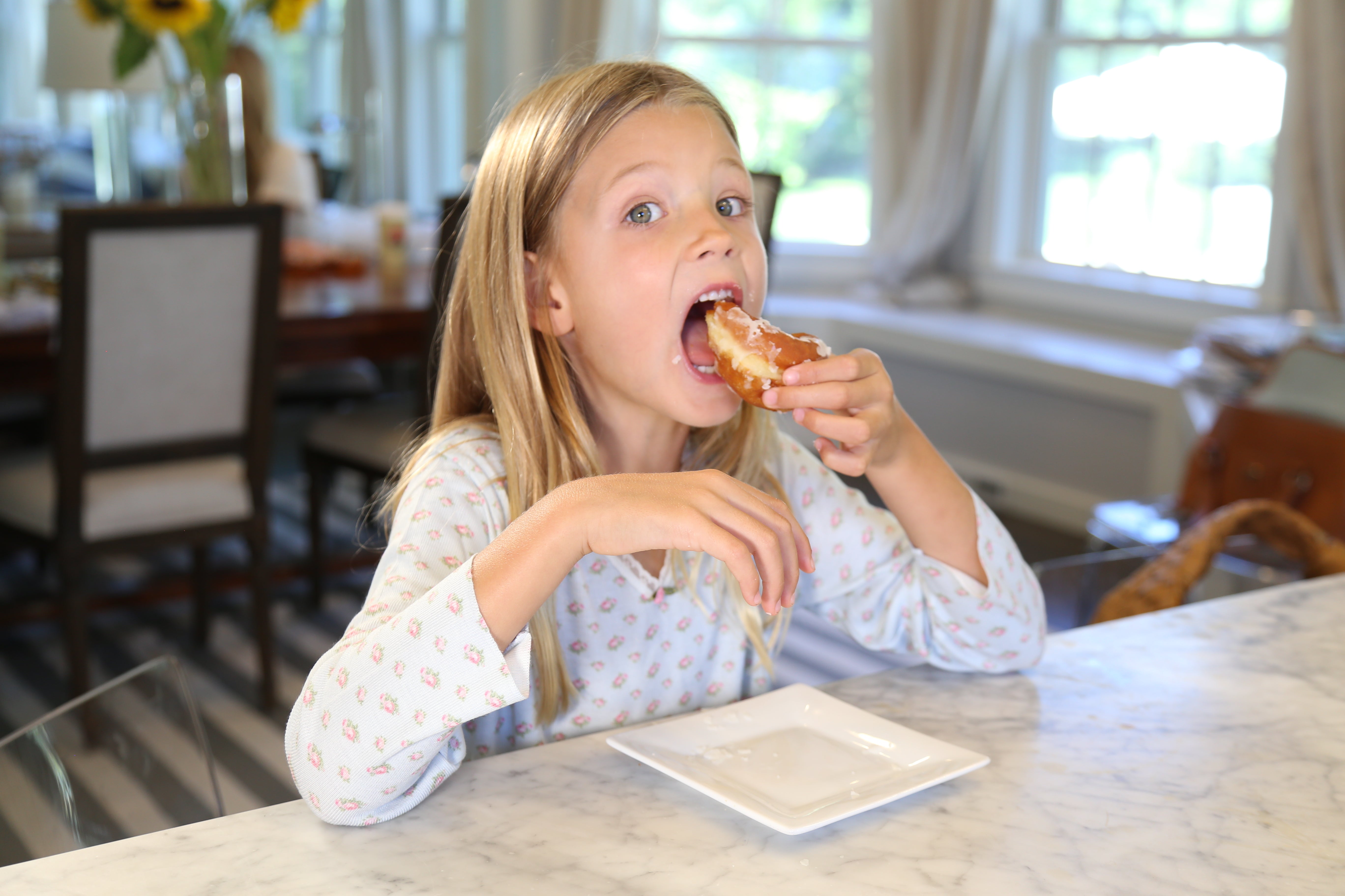 Girls Dress V Long Sleeve - Blue Ciel Ditsy Rose Print