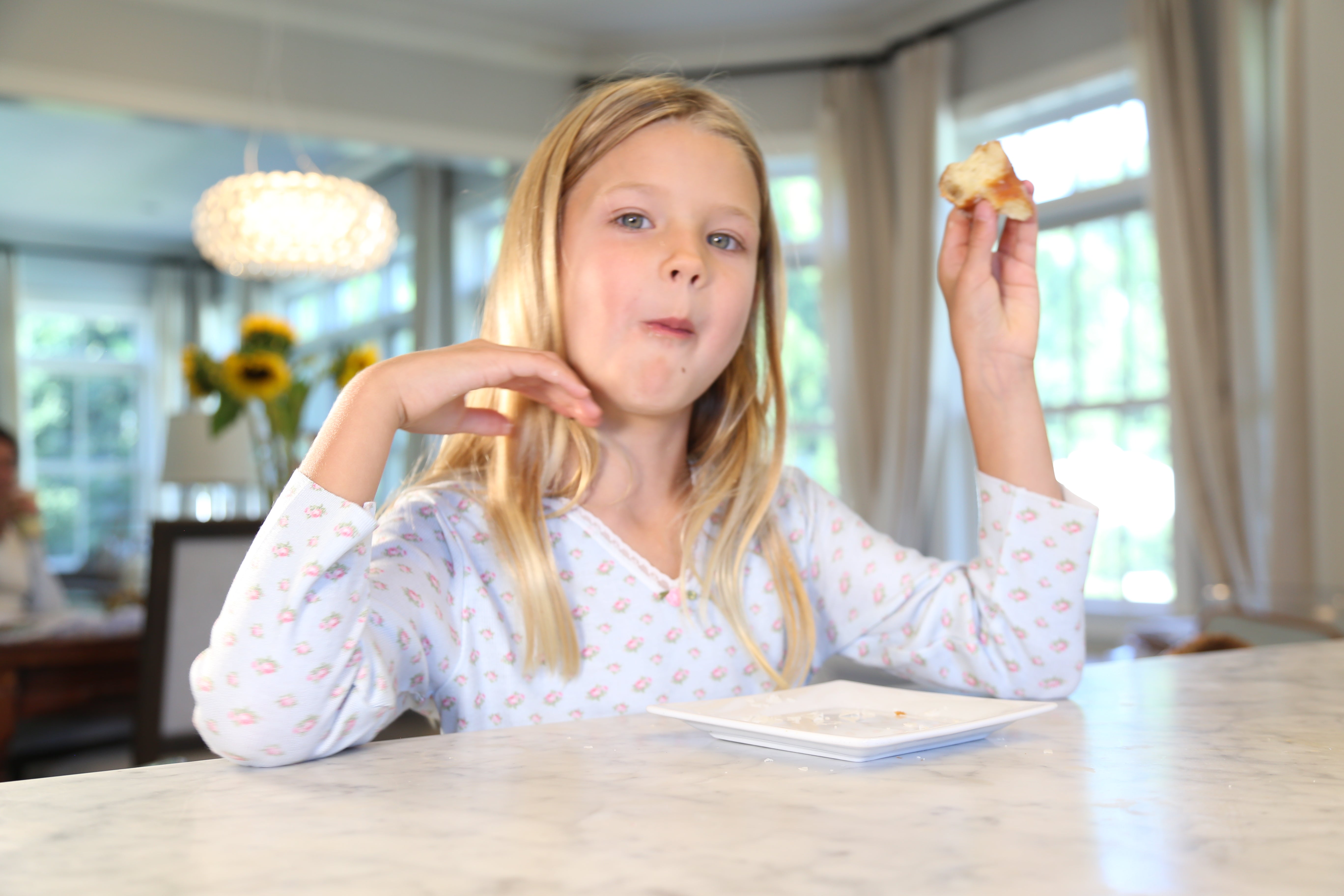 Girls Dress V Long Sleeve - Blue Ciel Ditsy Rose Print