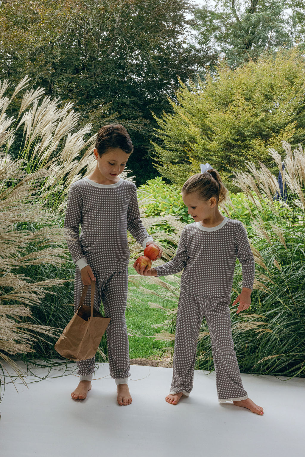 Boys Set Crew LS & Pant - Brown Gingham Print