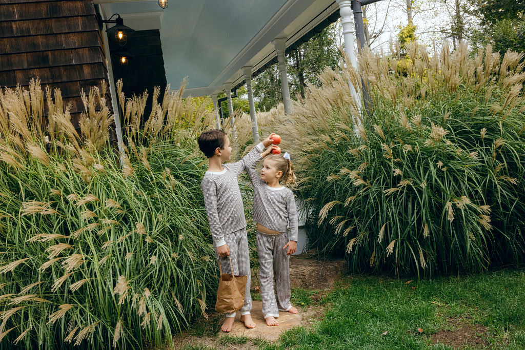 Boys Set Crew LS & Pant - Brown Gingham Print