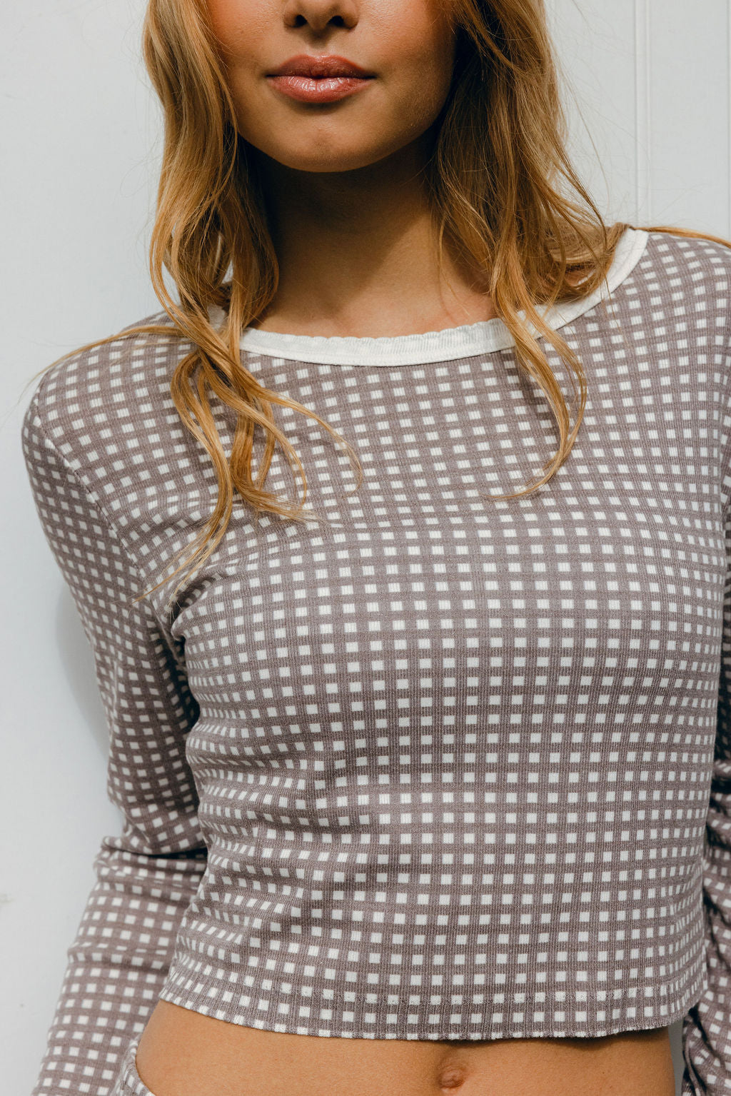 Nell Cropped Slouchy - Brown Gingham Print