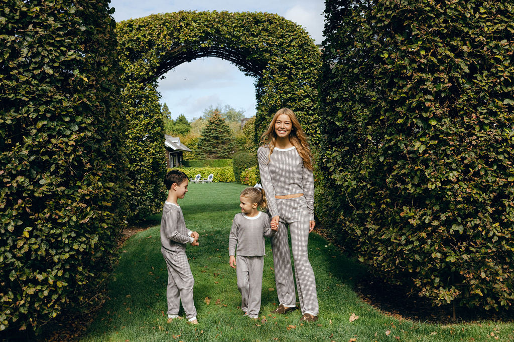 Girls Rachel Set Slouchy Top & Wide Leg Pant - Brown Gingham Print