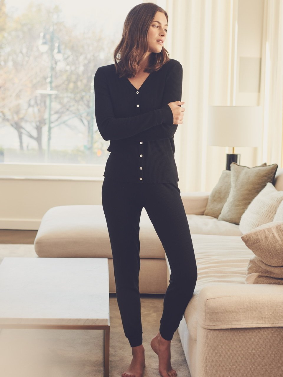 Jane Slouchy Rib PJ Set - Black
