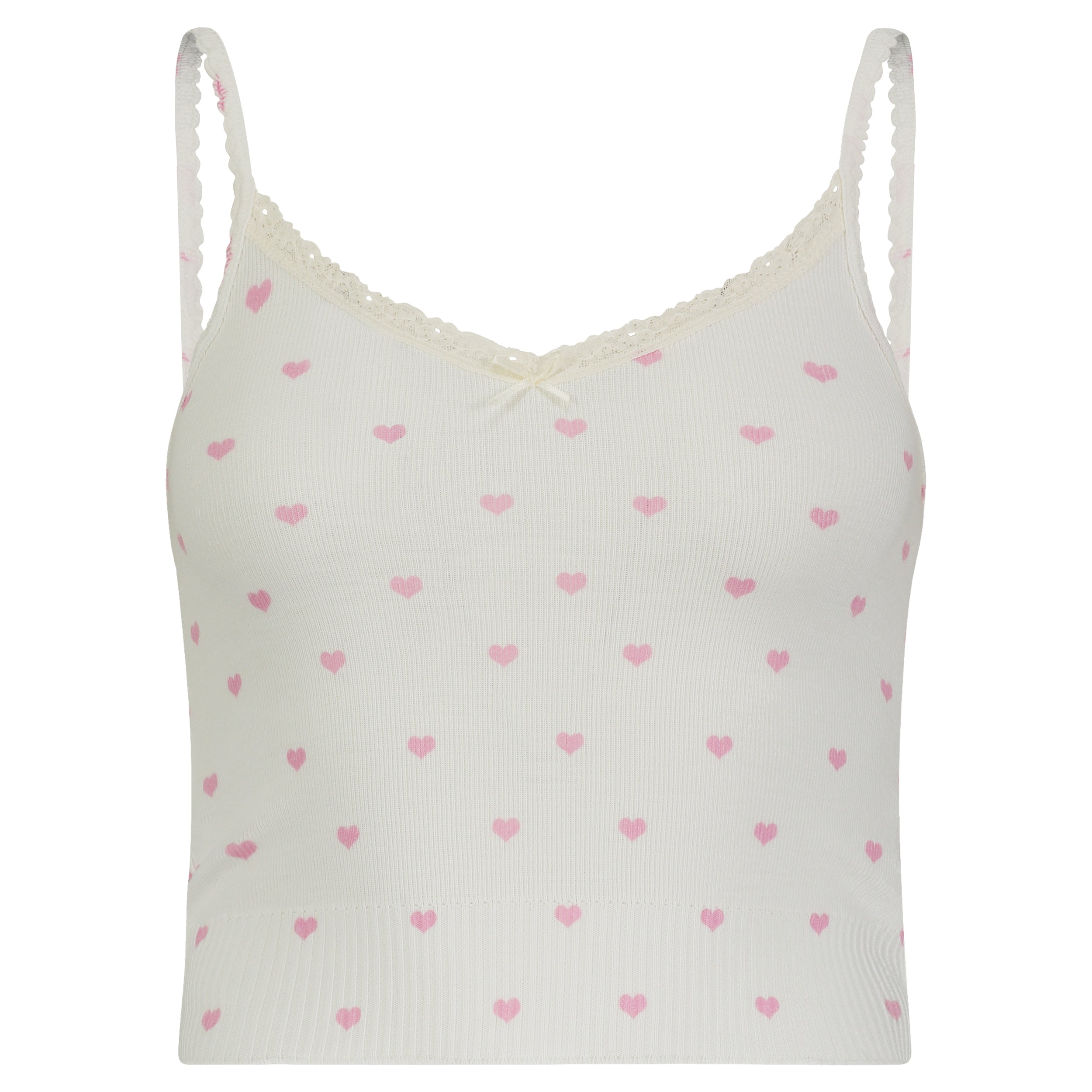 Liz Cropped Cami - Pink Hearts Print