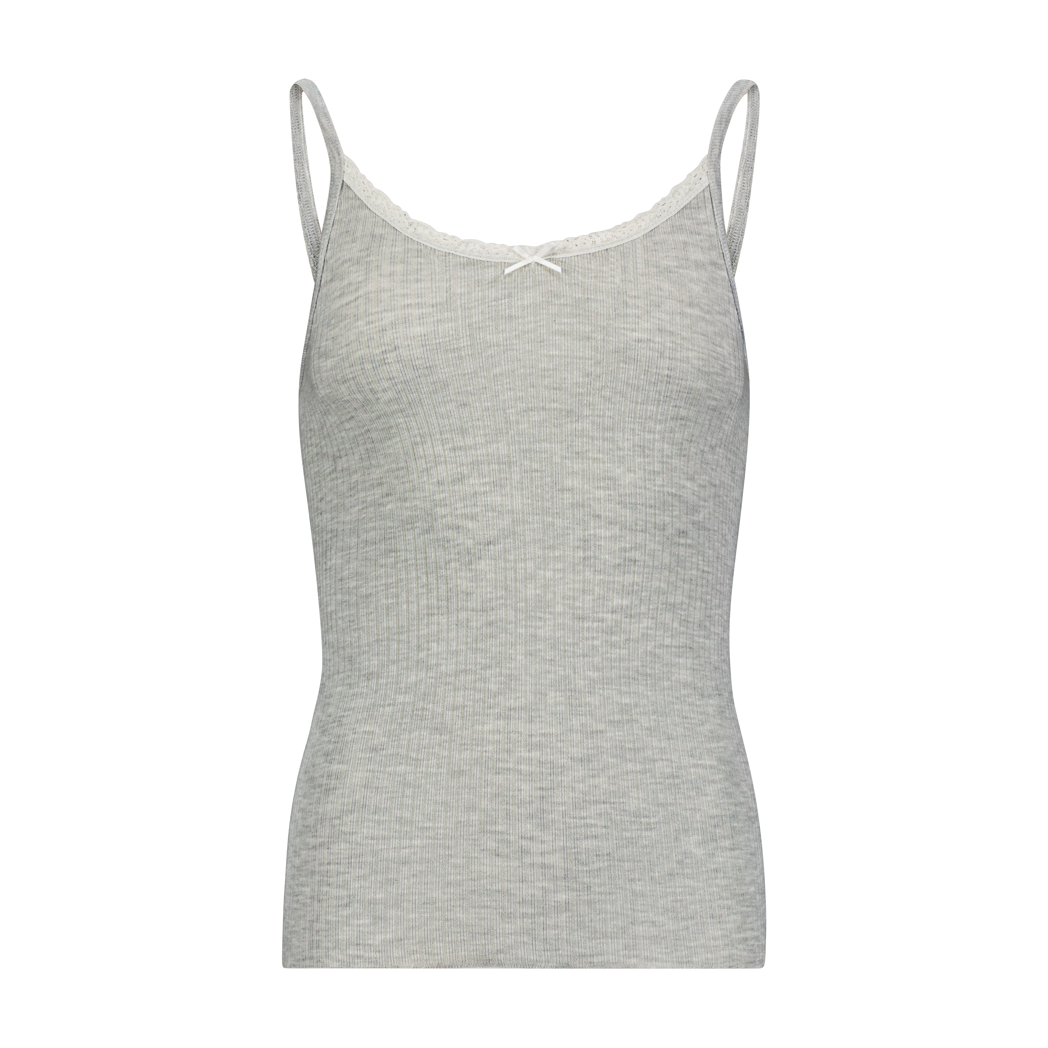 RIB PATTI CAMISOLE Heather Grey w Cluny Lace
