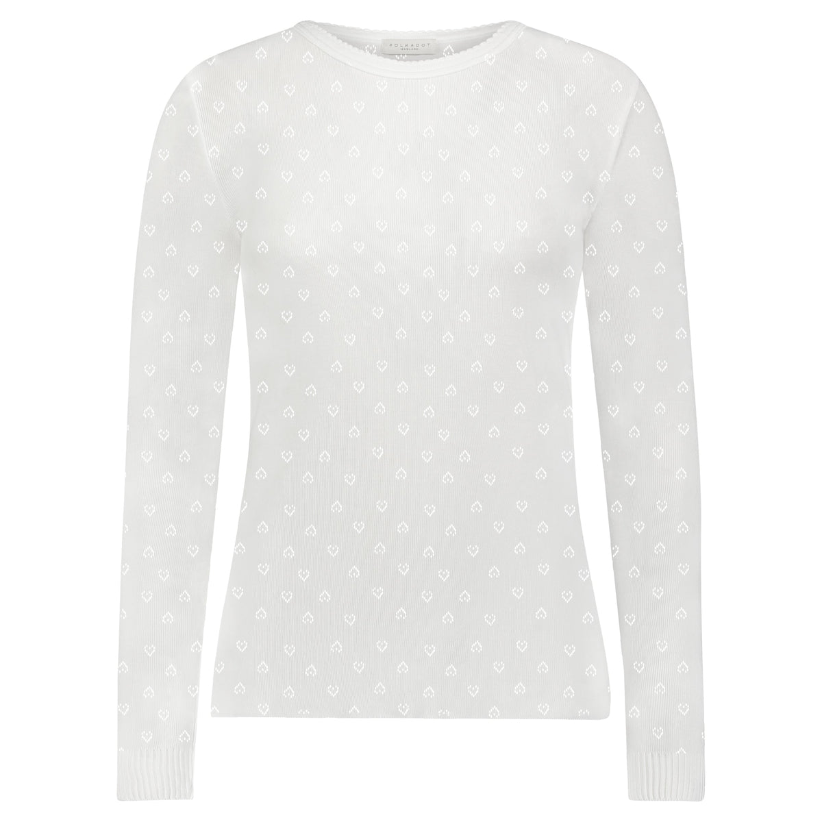 Rachel Classic Slouchy Long Sleeve Tee - Pearl White Hearts Pointelle