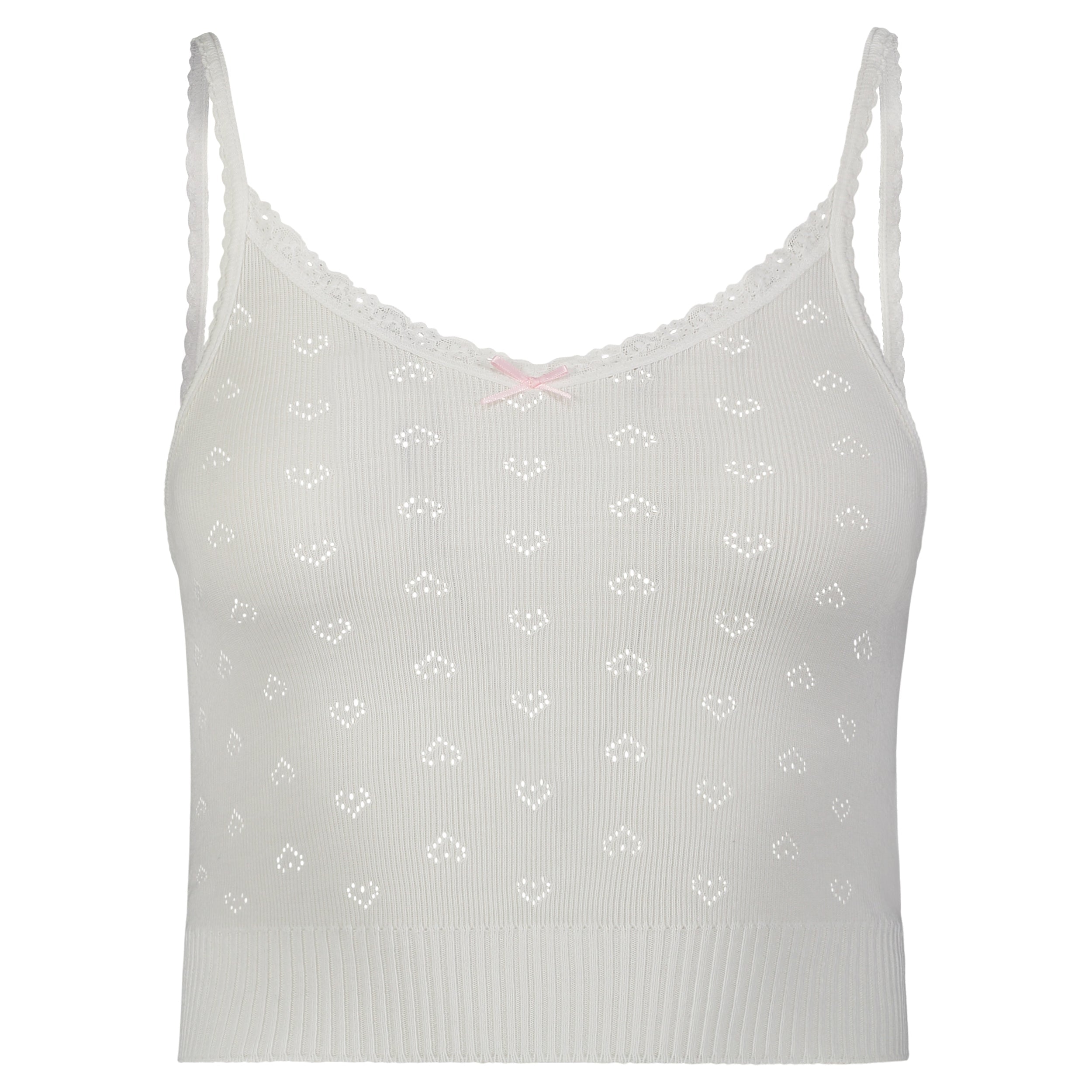 Liz Cropped Cami - Pearl White Hearts Pointelle