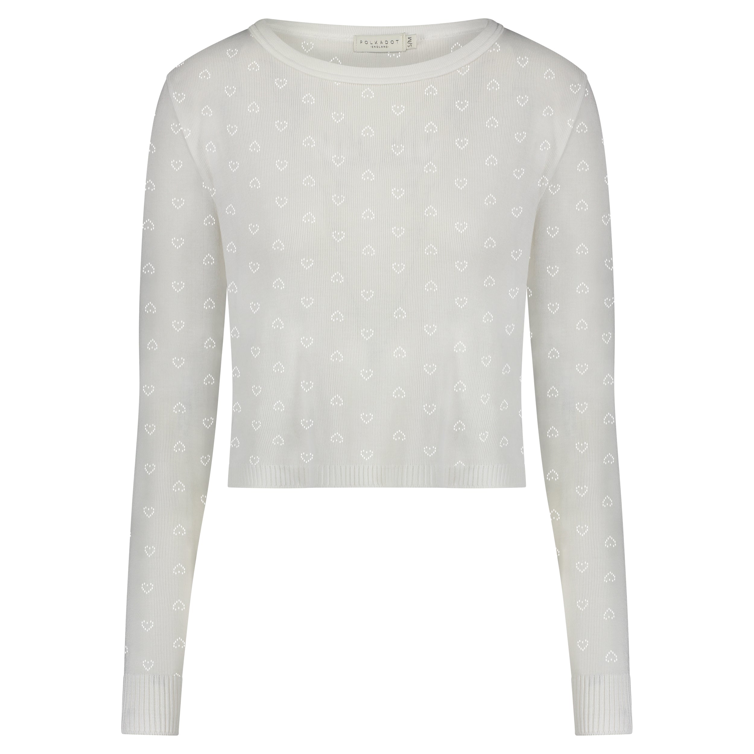 Nell Cropped Slouchy - Pearl White Hearts Pointelle