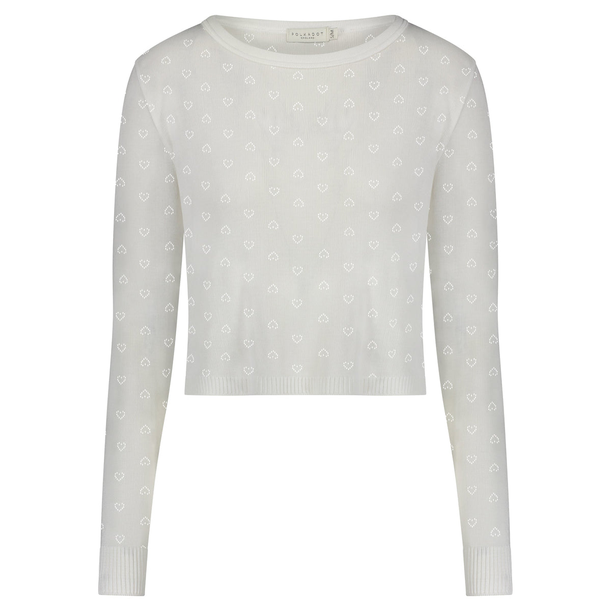 Nell Cropped Slouchy Long Sleeve Tee - Pearl White Hearts Pointelle