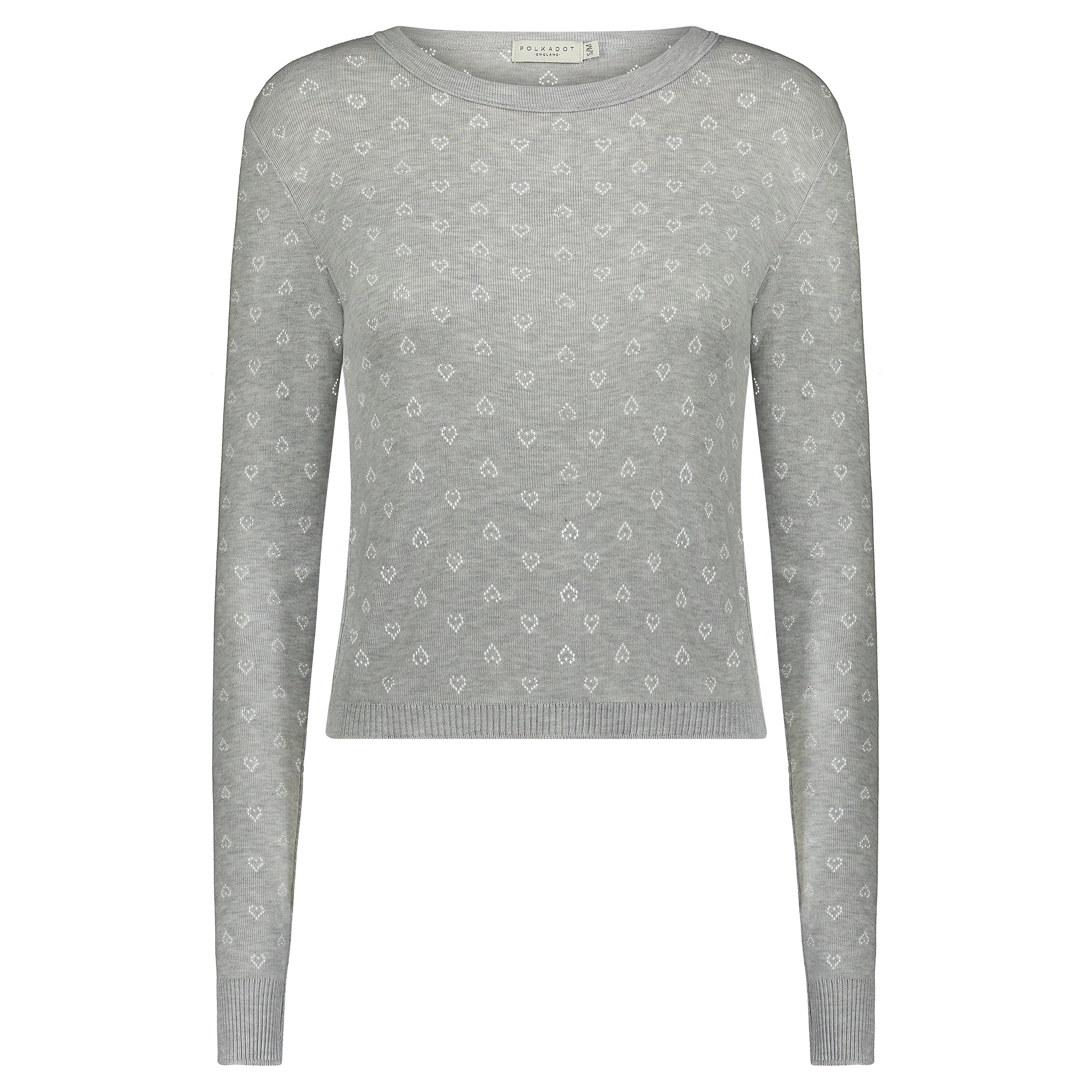 Nell Cropped Slouchy - Heather Grey Hearts Pointelle
