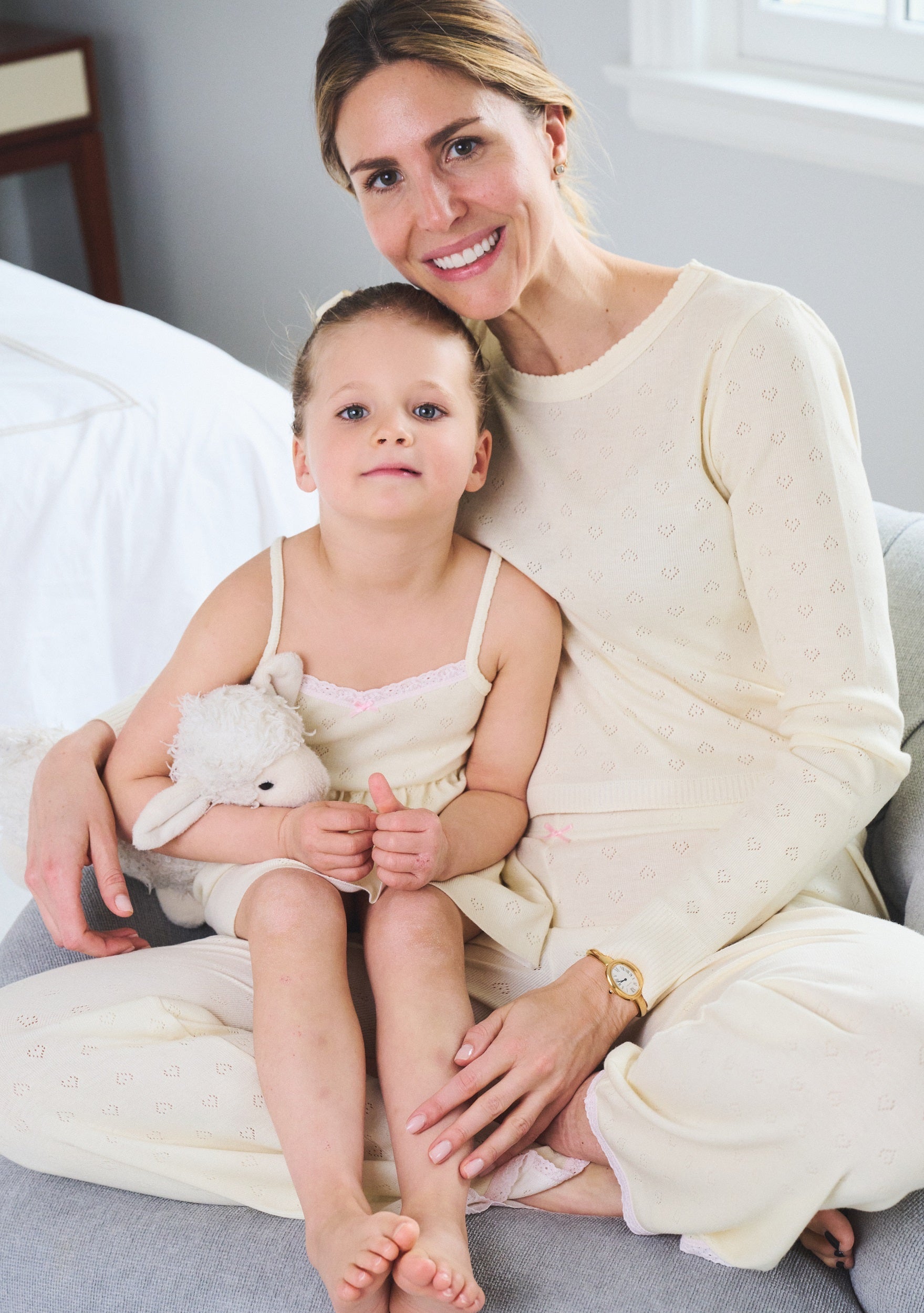 Girls Babydoll Gown - Lemon Hearts Pointelle