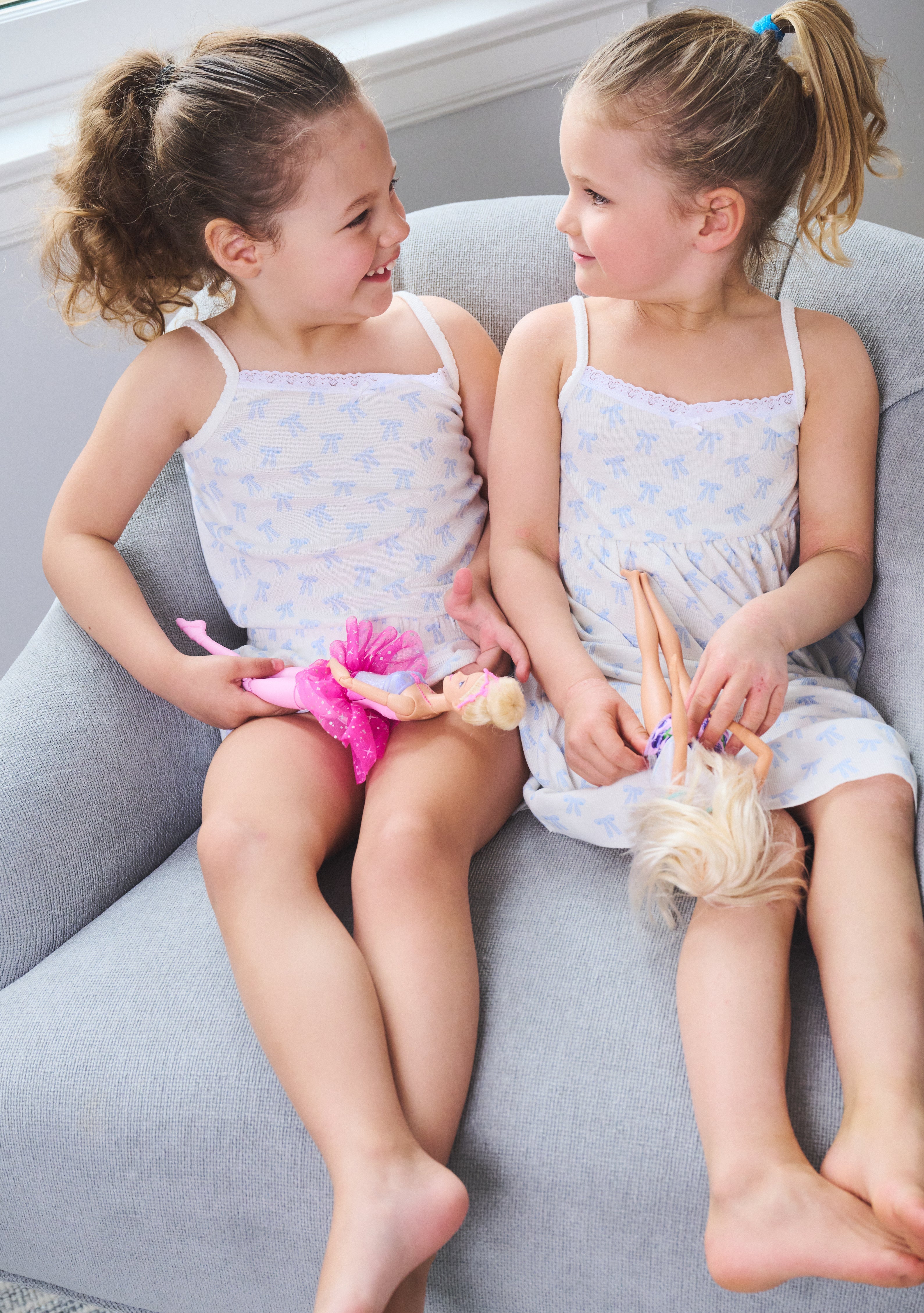Girls Lee Babydoll Gown - Blue Forever Love Bow Print