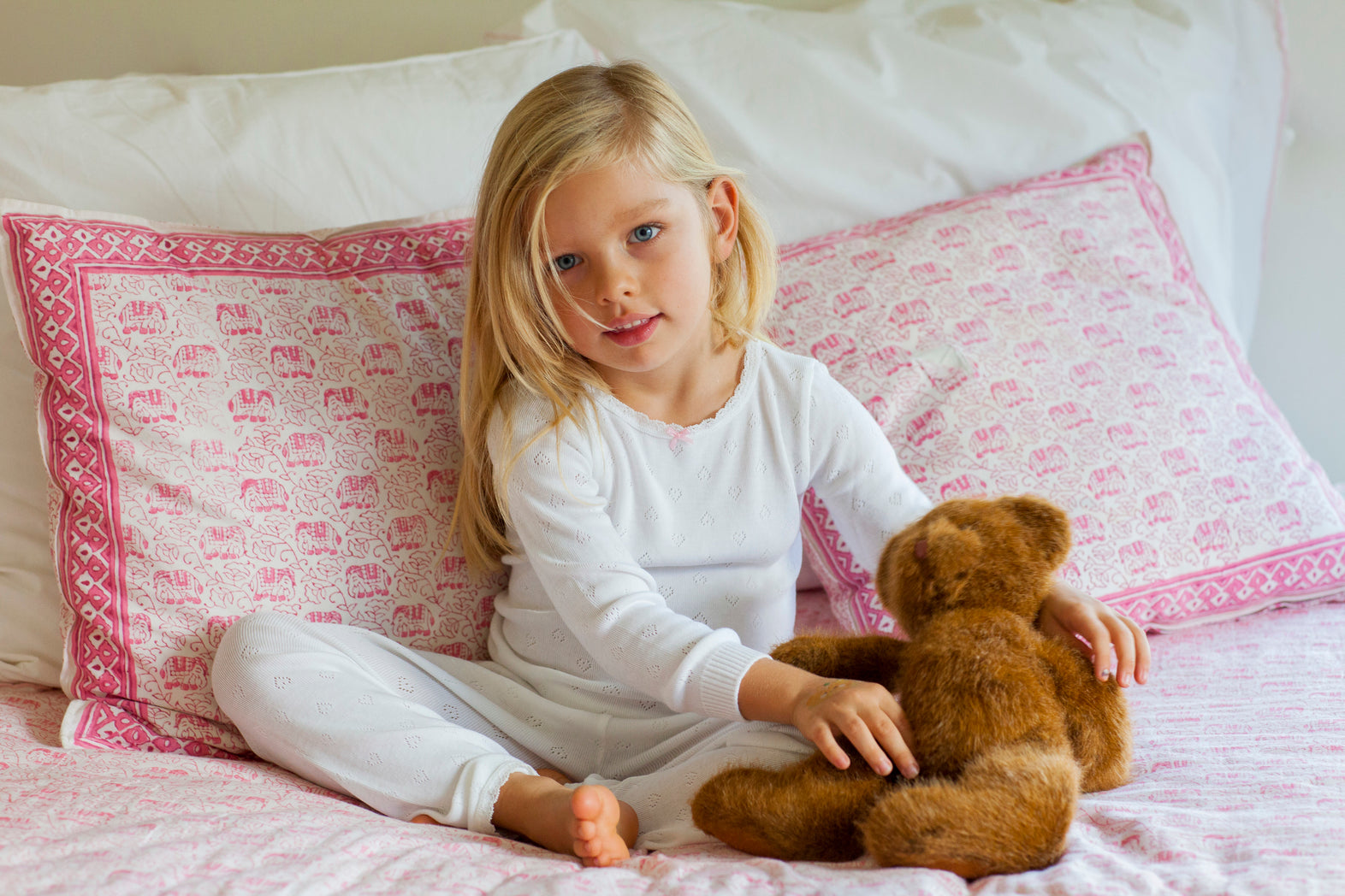 Girls & Baby Crew Long Sleeve - Pearl White Hearts Pointelle