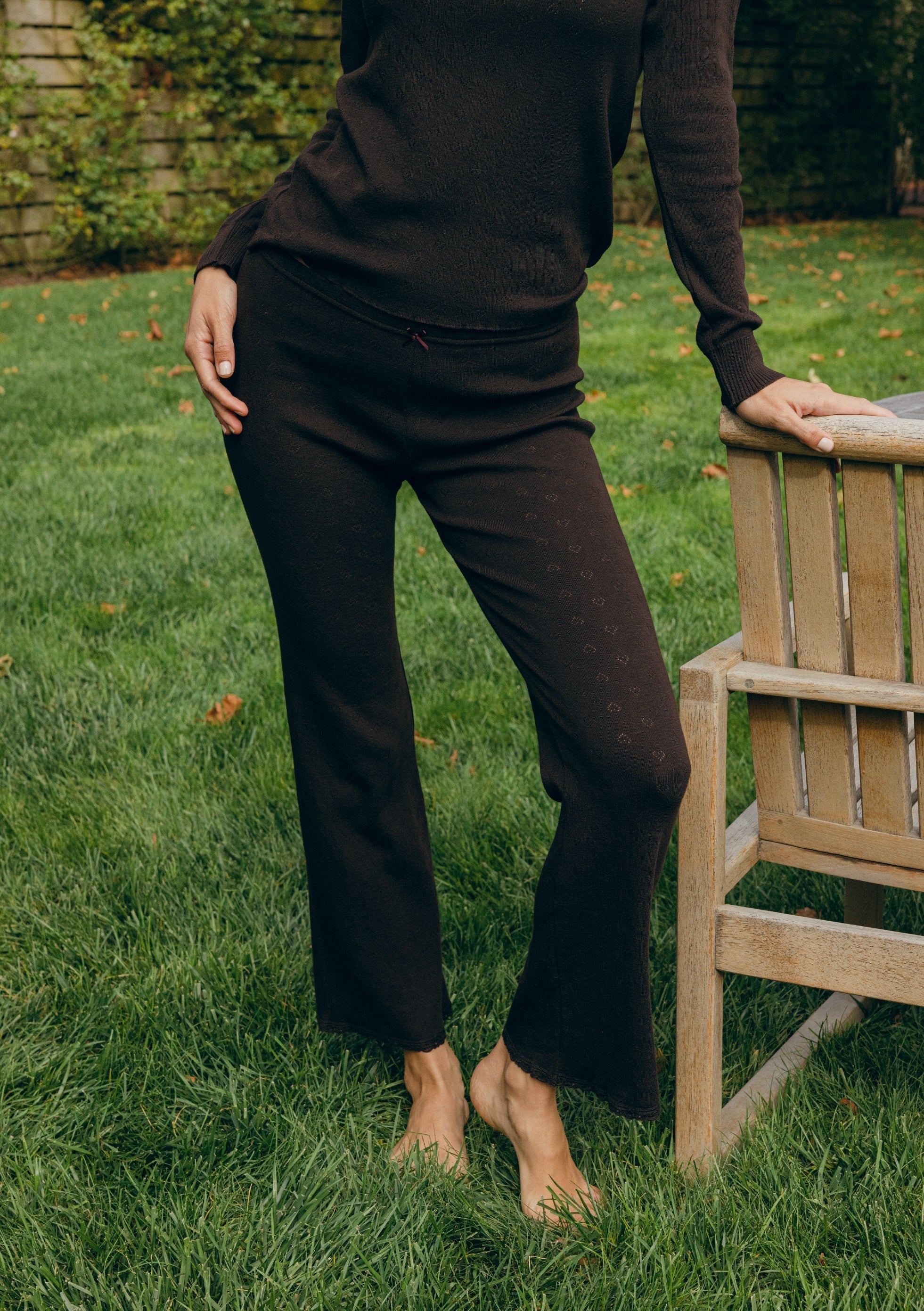 Long Pant - Brown Hearts Pointelle