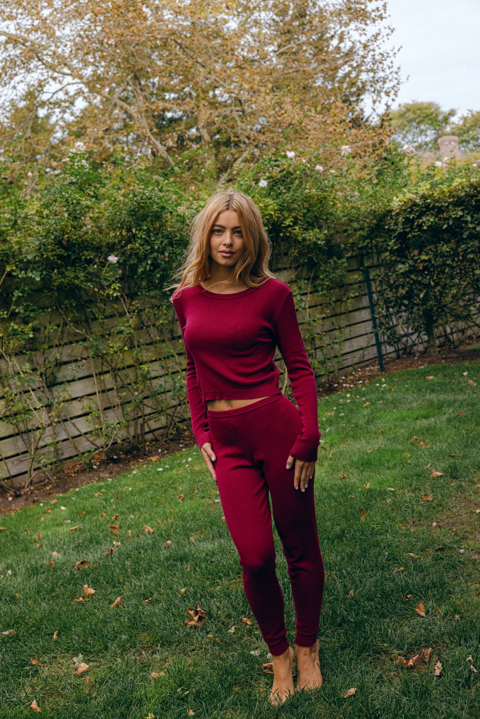 Sarah Jogger - Mulberry Hearts Pointelle