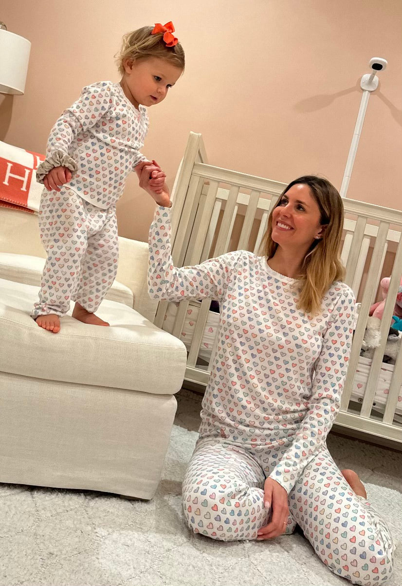 Girls & Baby Crew Long Sleeve - Rainbow Hearts Print