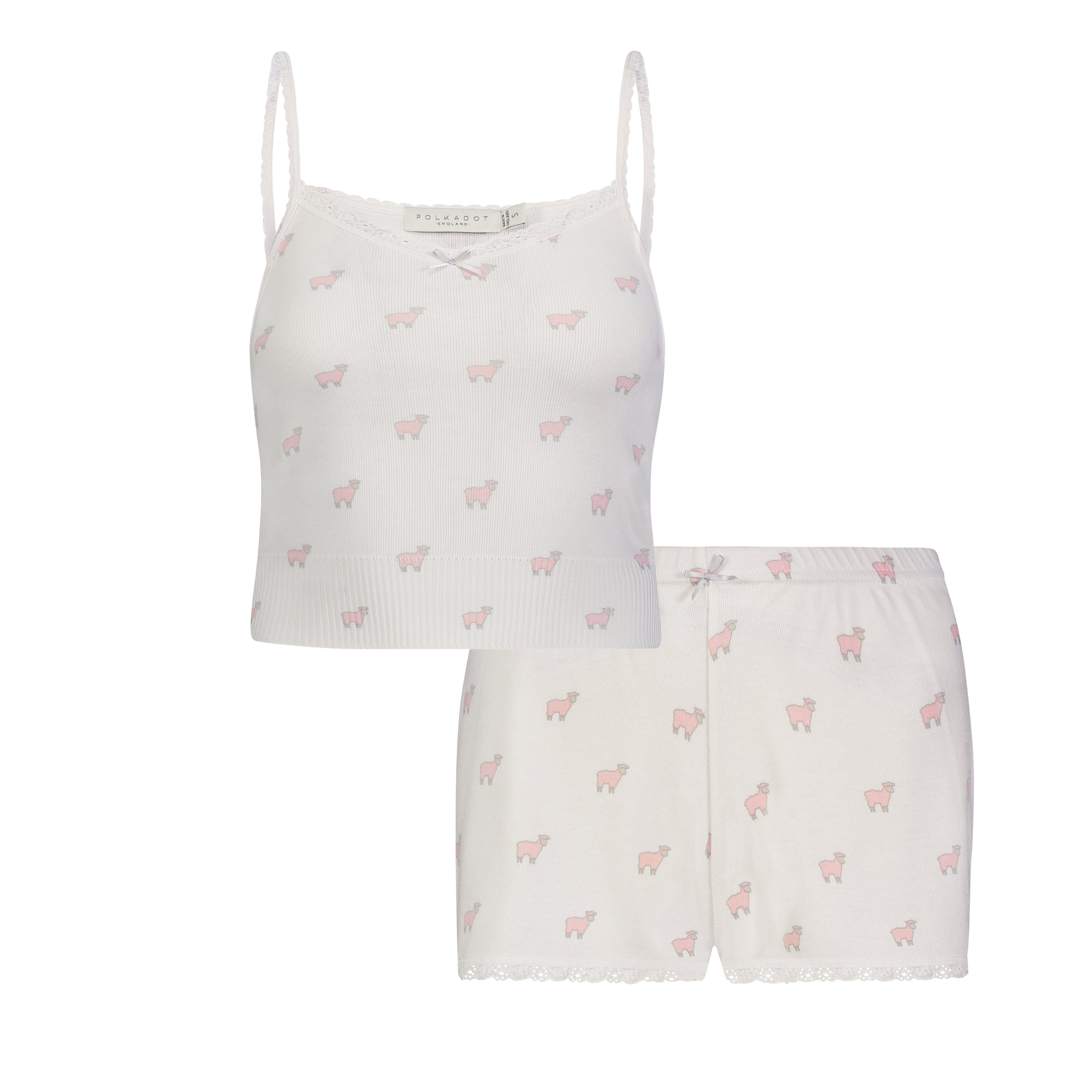 SET Liz Crop Cami & Long Short - Pink Sheep Print