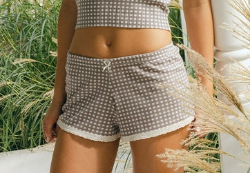 Short Mid Rise - Brown Gingham Print