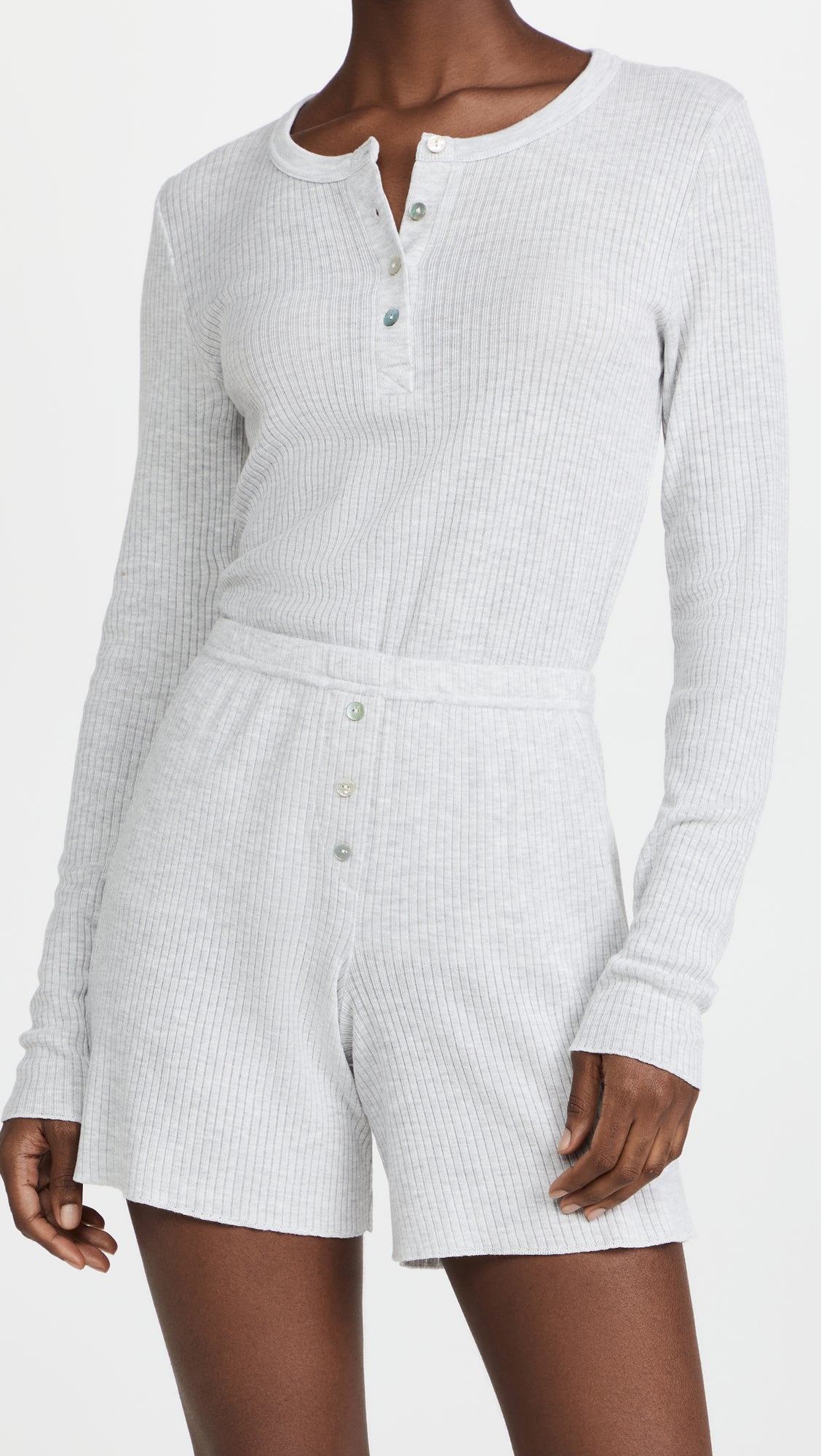 Mara Slouchy Rib Short Set - Heather Grey Rib Knit