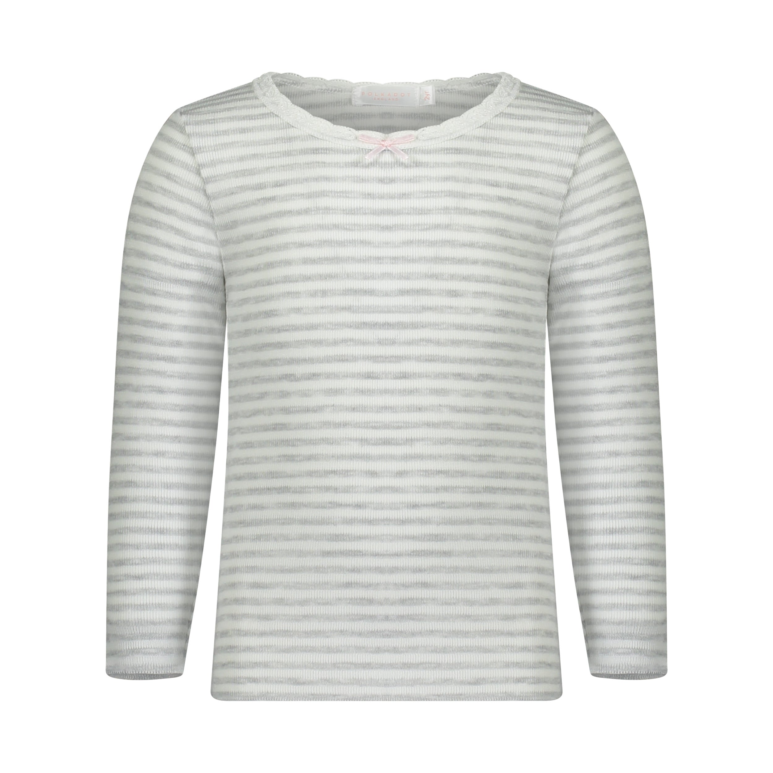 Girls Crew Long Sleeve - Grey Sailor Stripe