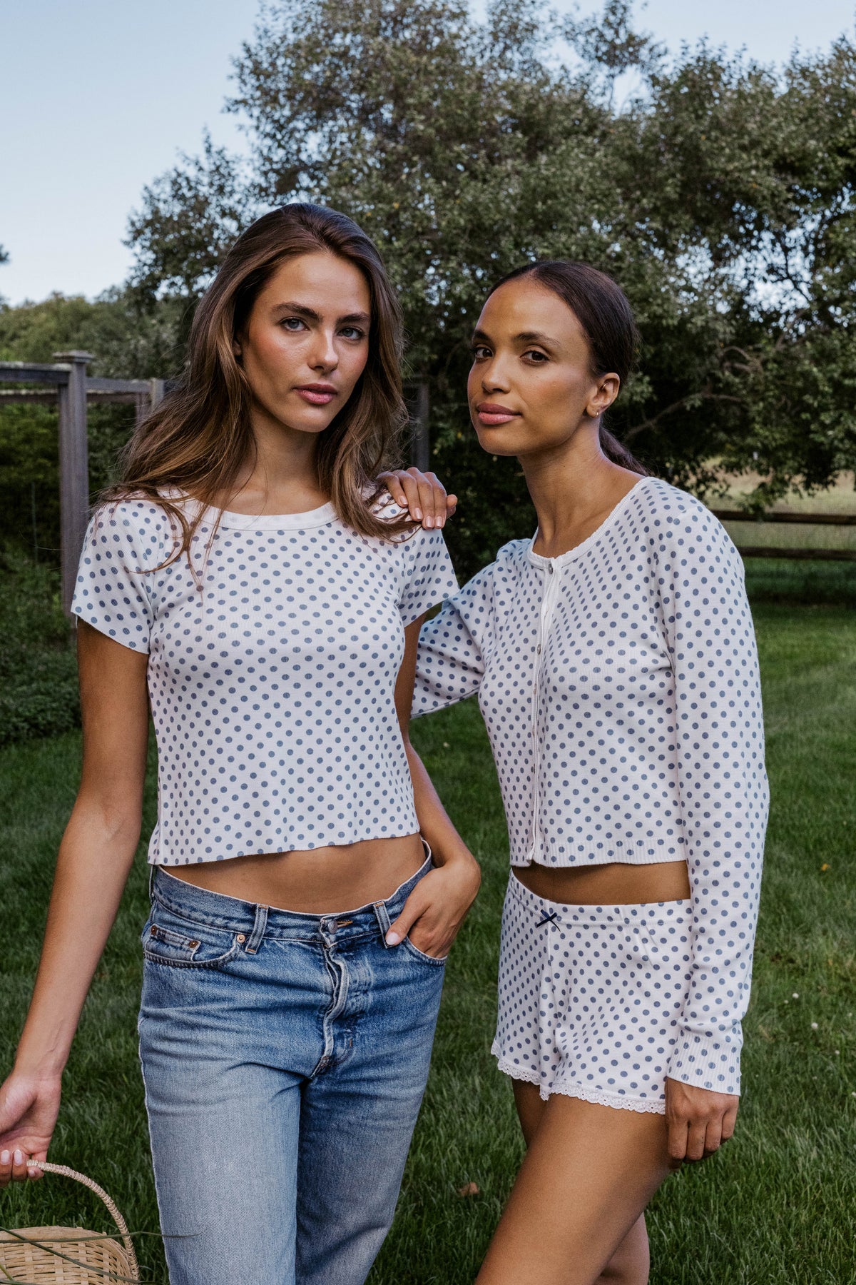 Sophia Cropped Cardigan - Navy Dot Print