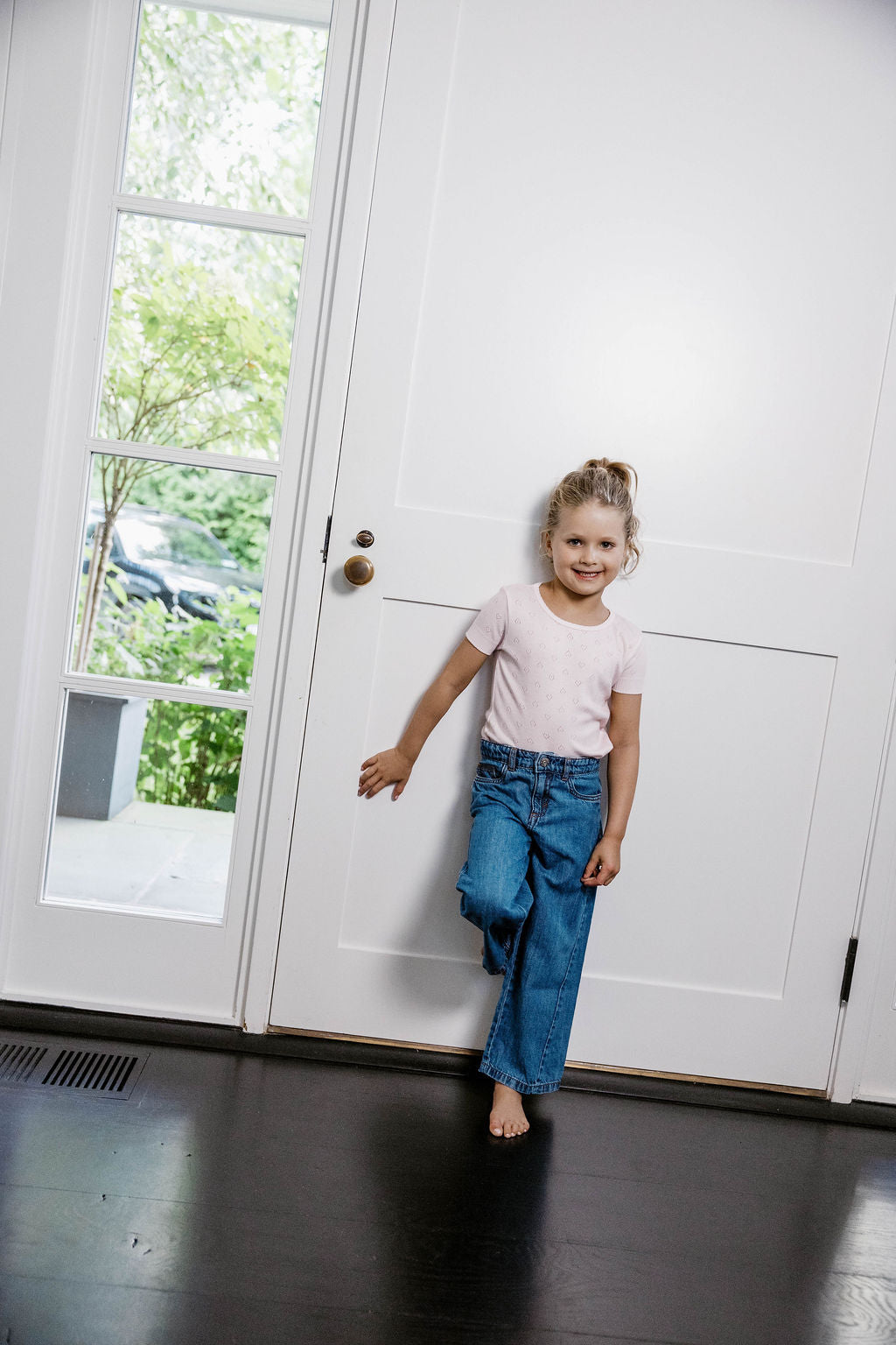 Girls Isabel Tee - Ivory Hearts Pointelle