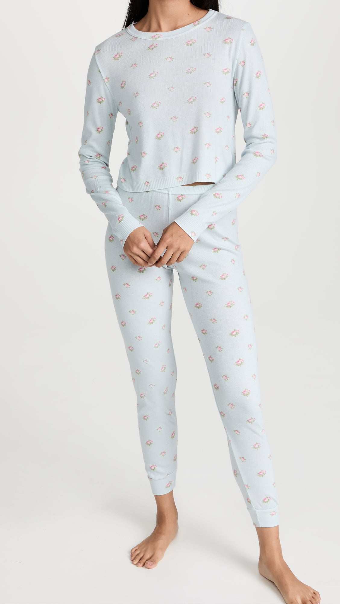 Nell Cropped Slouchy - Blue Ciel Rose Print