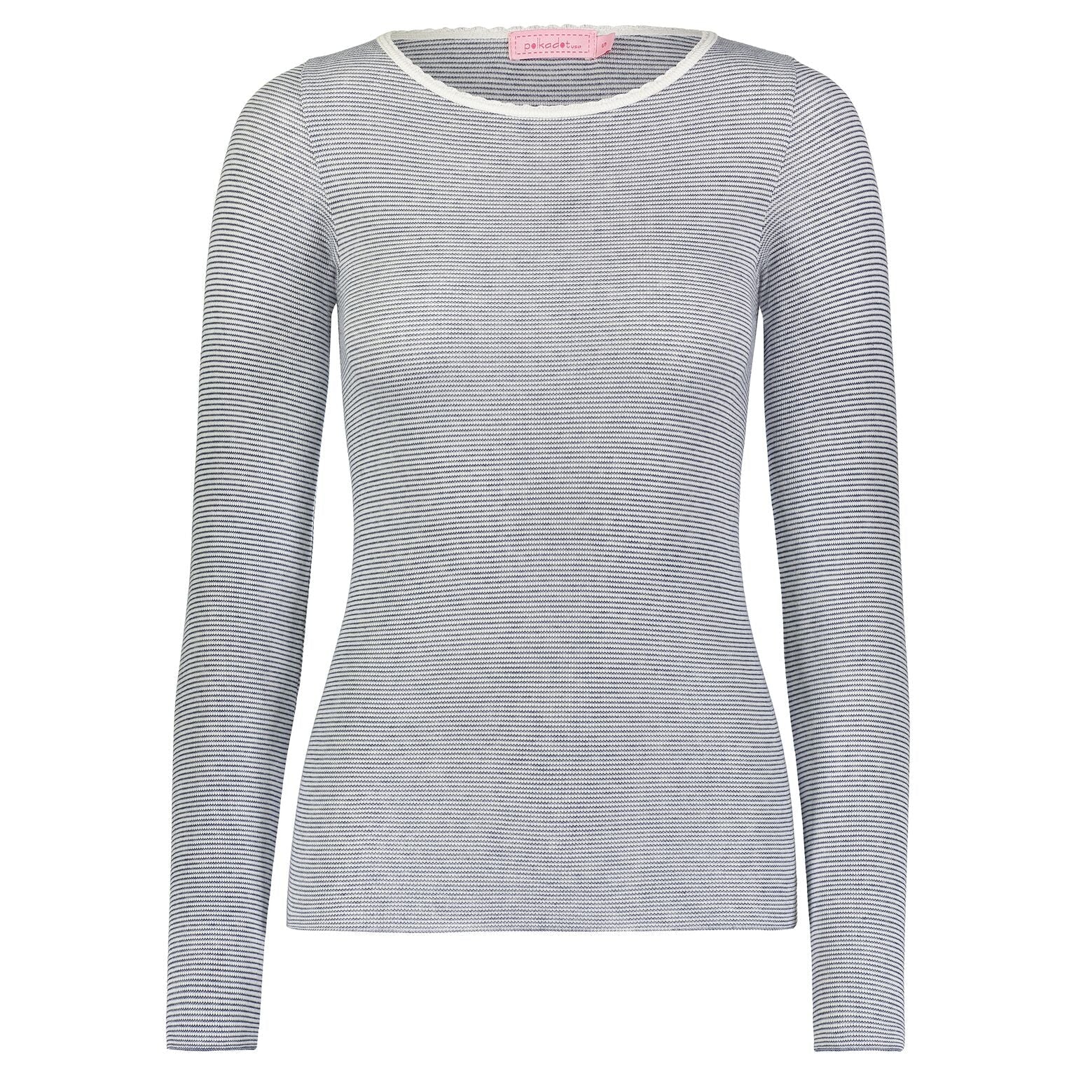 Val Crew Long Sleeve - Navy Skinny Stripe