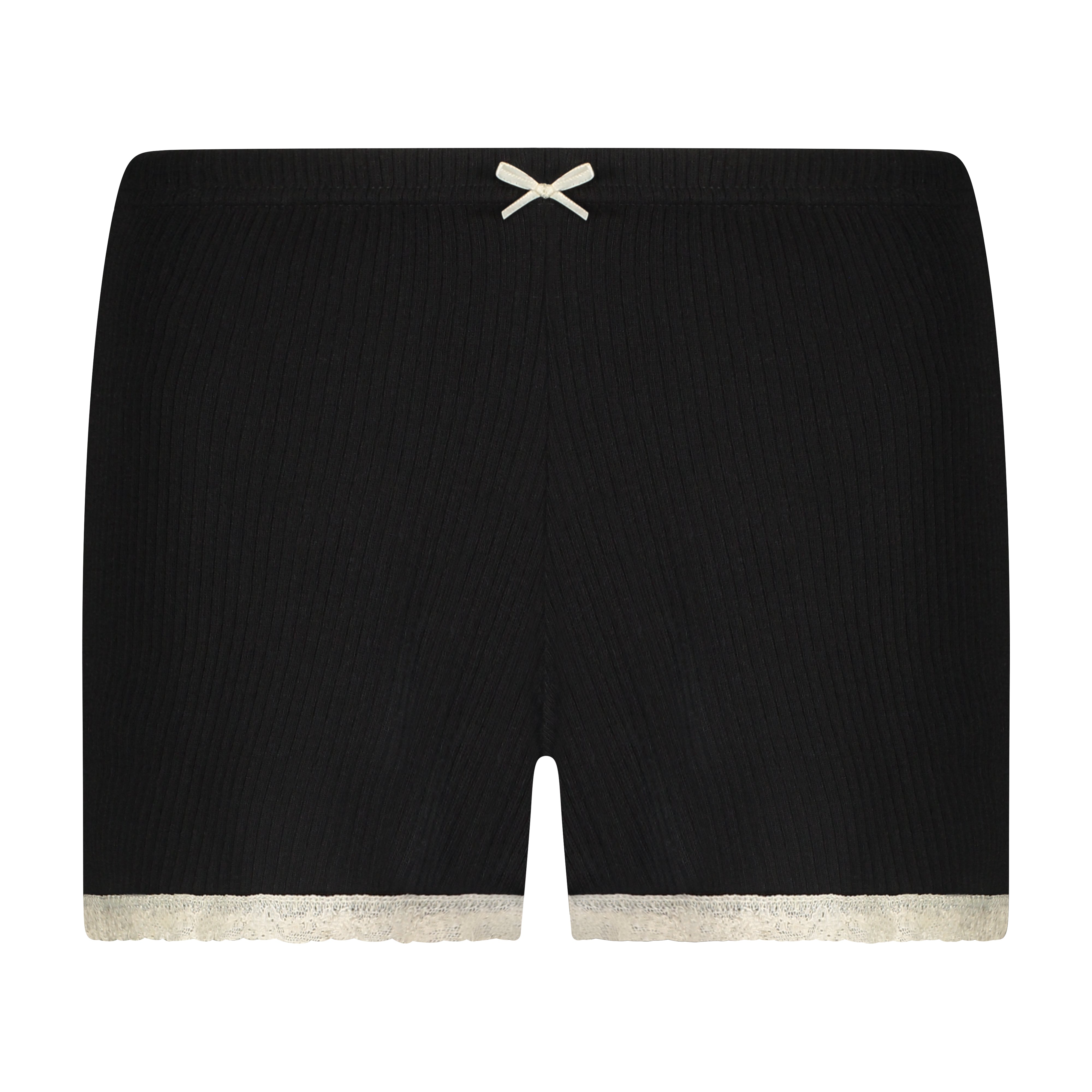 LONG SHORT Hi Rise Black Rib Knit w Ecru Cluny Lace