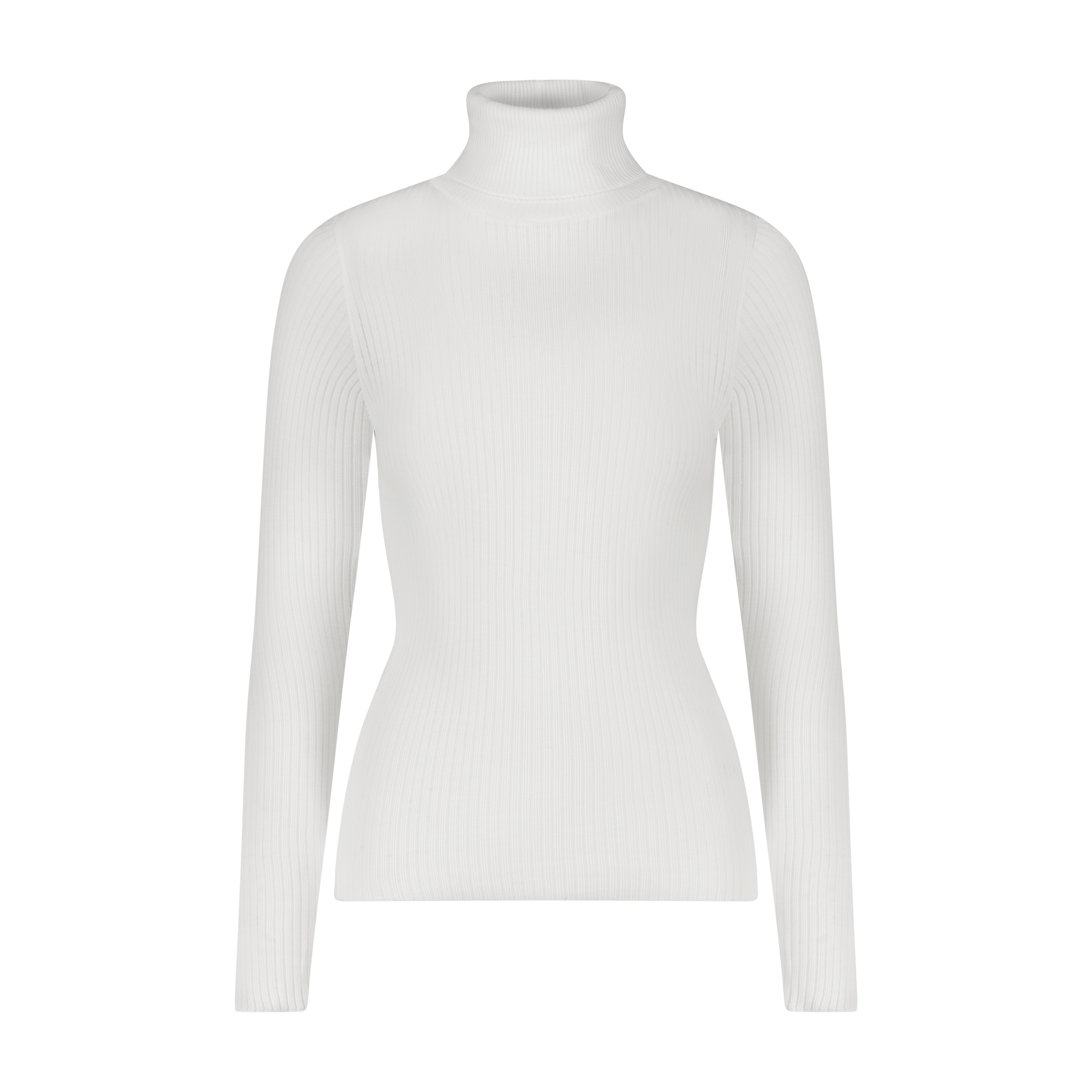 ALI TURTLENECK Fitted LS Rib Knit Pearl White