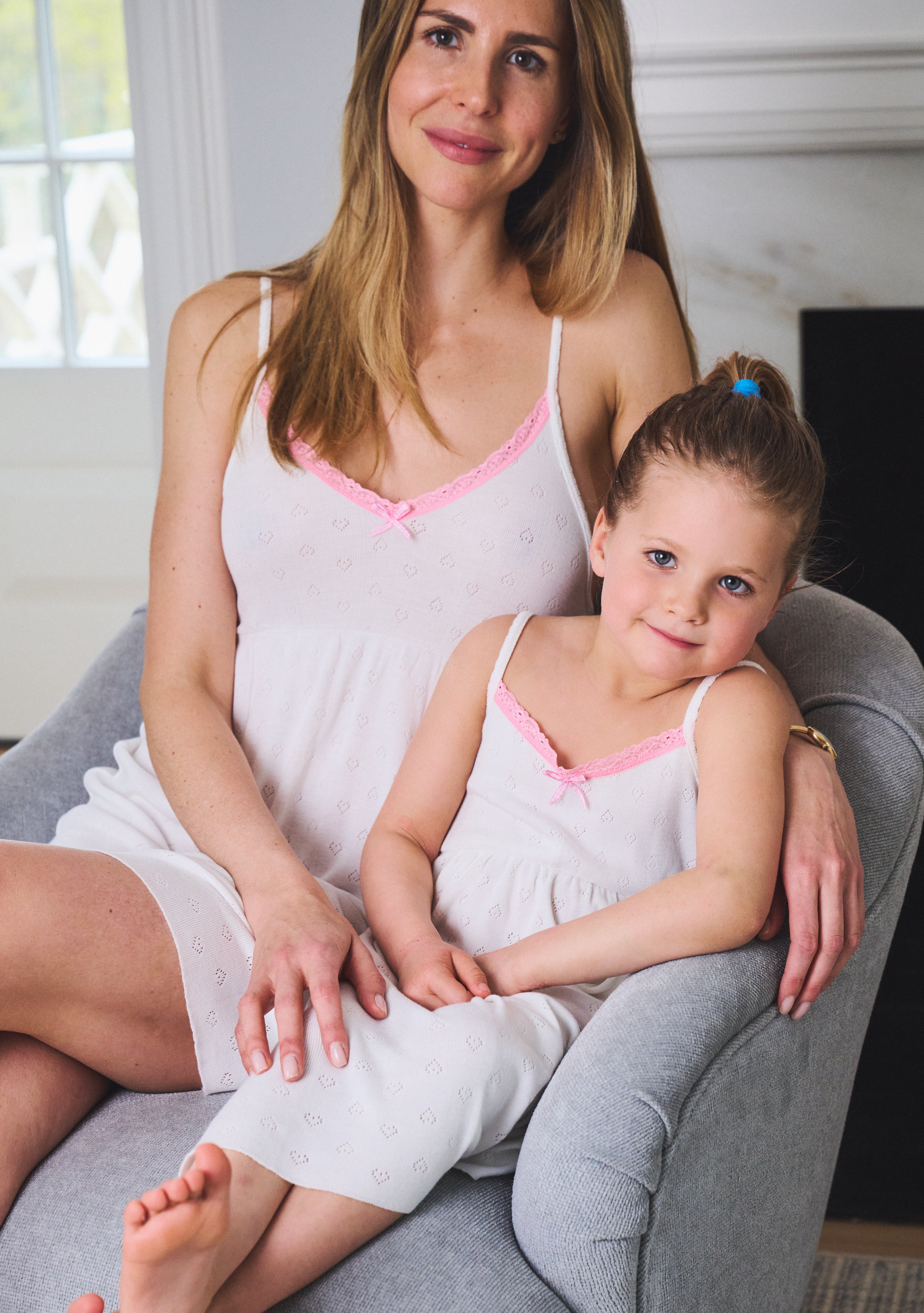 Girls Ivory Hearts Pointelle w Pink Lace