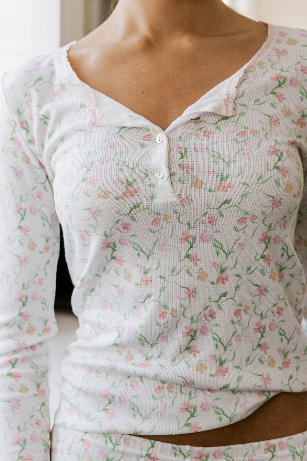 Pink Garden Print Pointelle