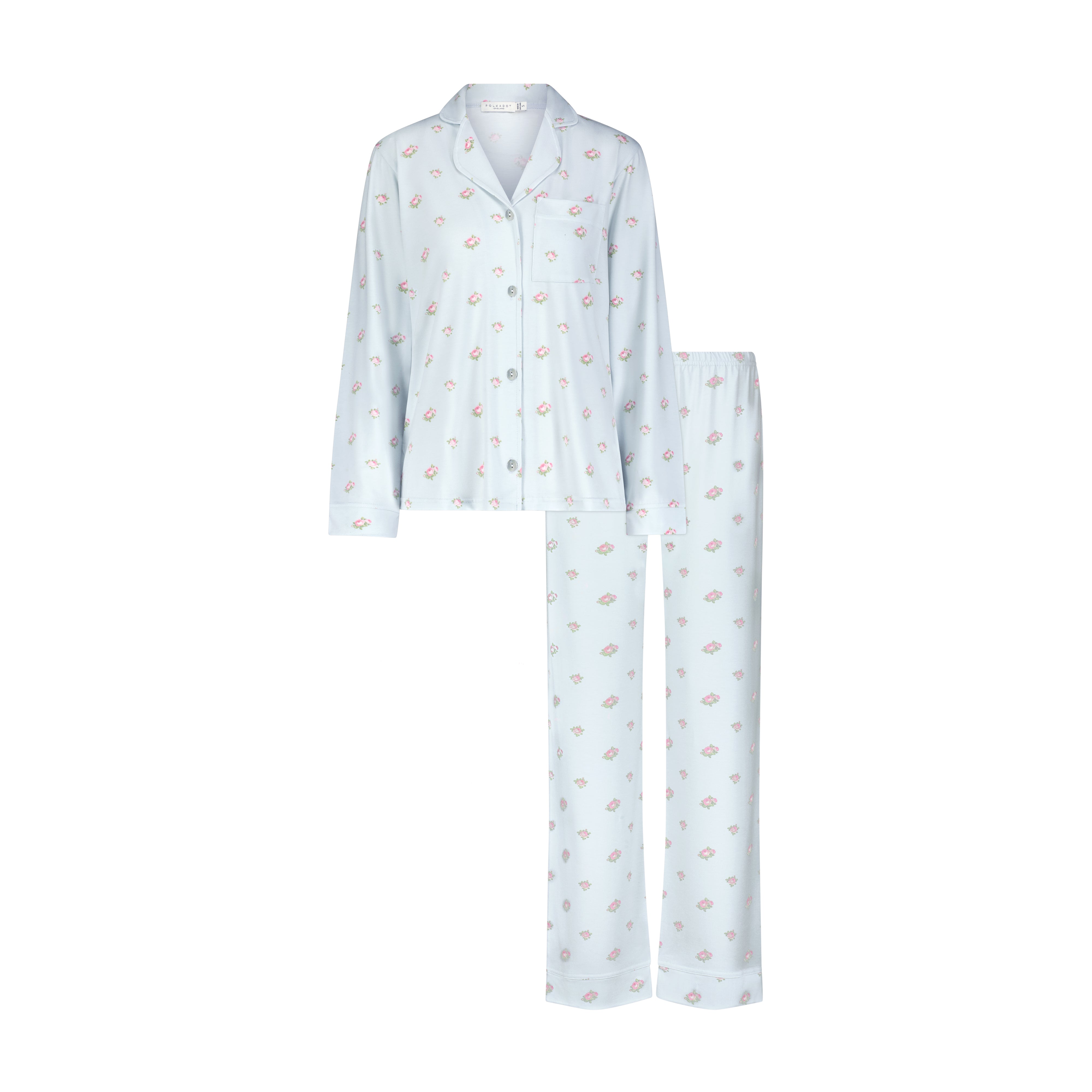 CHARLEY Pajama Set in Blue Ciel Rose Print -Restocked