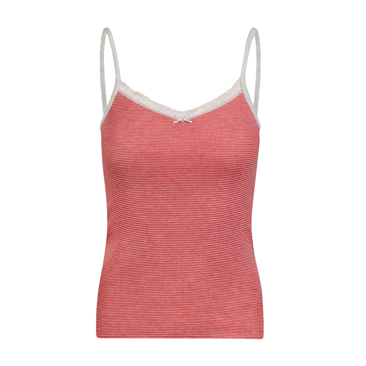 Patti Classic Fitted Cami - Red/Grey Mini Stripe