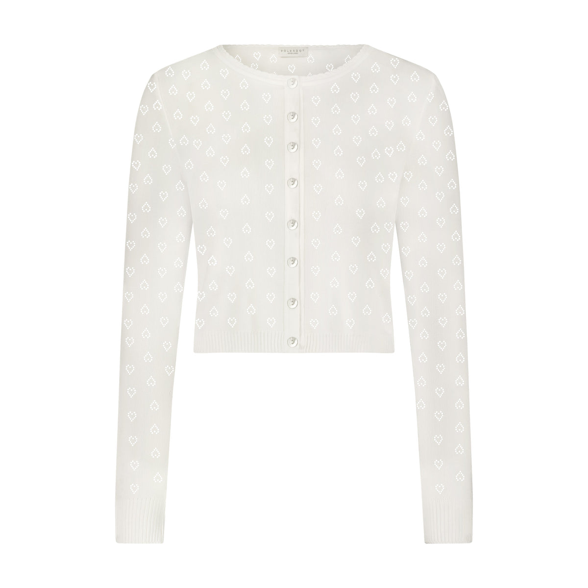 Sophia Crew Cropped Cardigan - Ivory Hearts Pointelle
