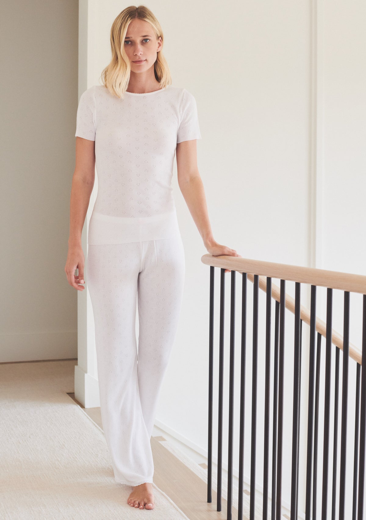 Julia Fitted Short Sleeve Tee - Pearl White Hearts Pointelle