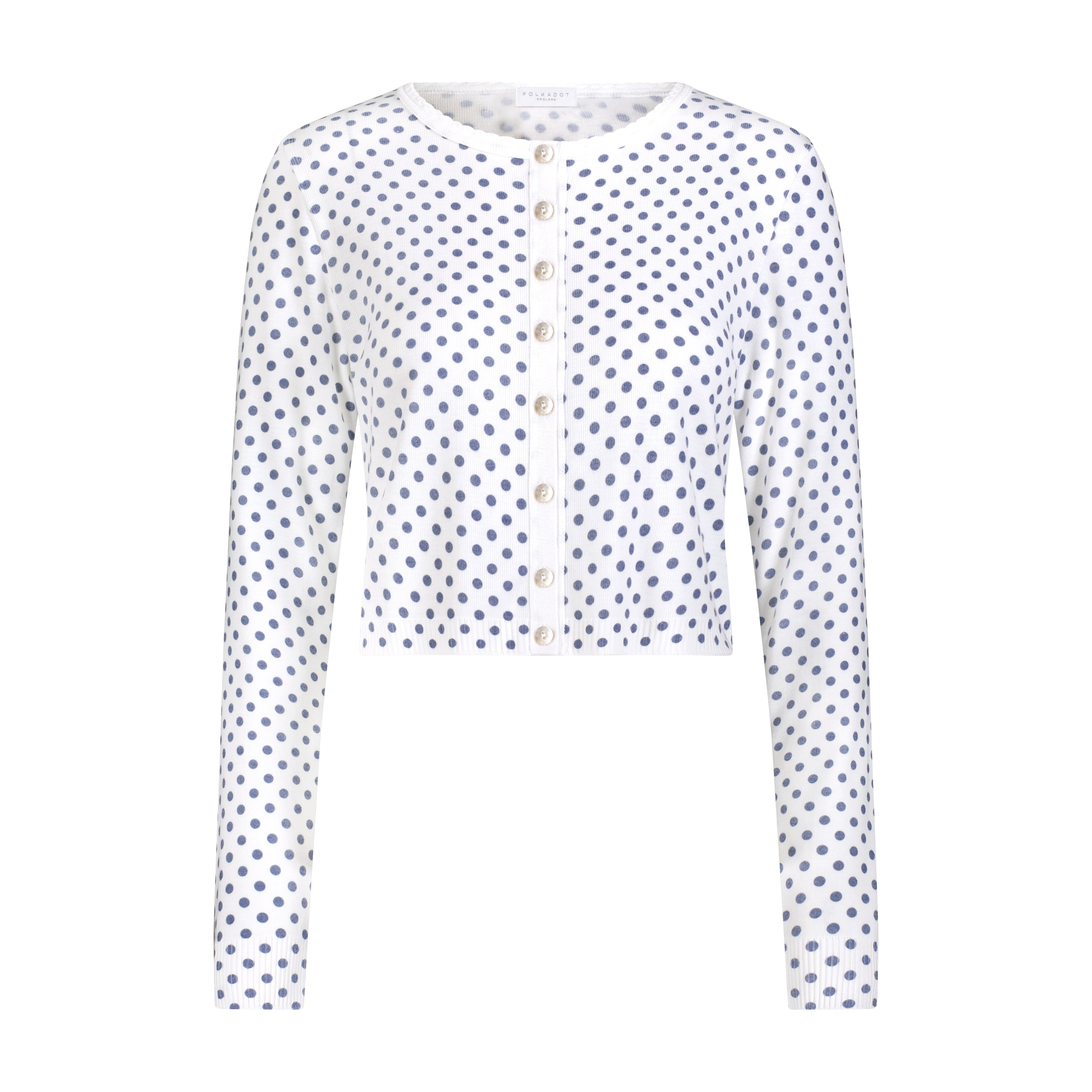 Sophia Cropped Cardigan - Navy Dot Print