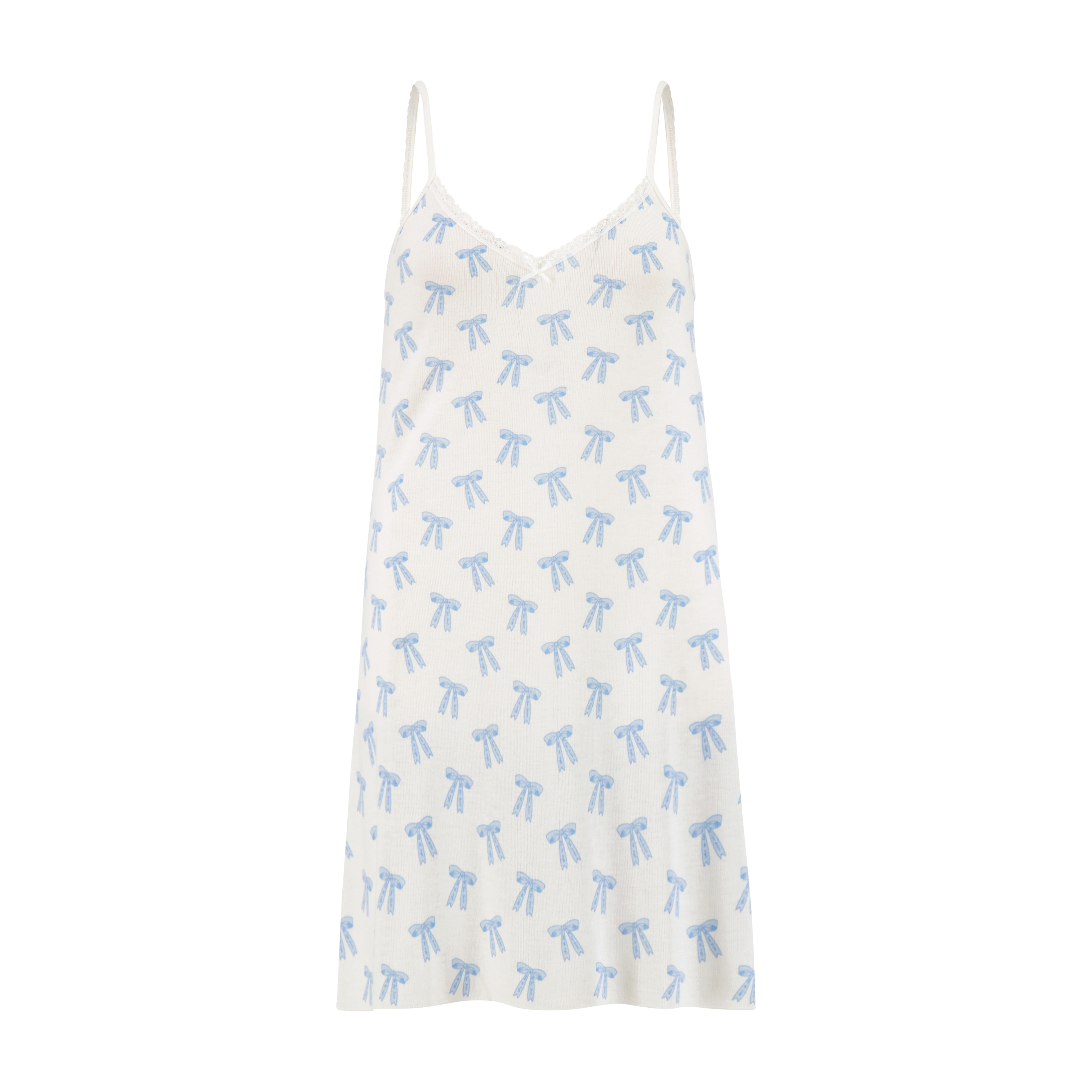 A LINE SHORT GOWN Blue Forever Love Bow Print