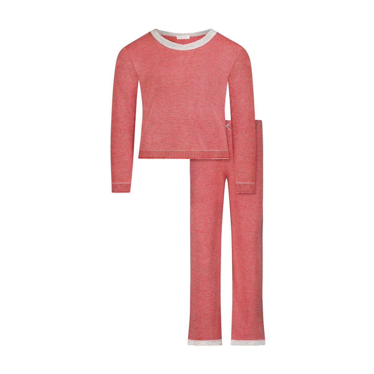 Girls Rach Slouchy Long Sleeve Tee & Wide Leg Pant Set - Red & Grey Mini Stripe
