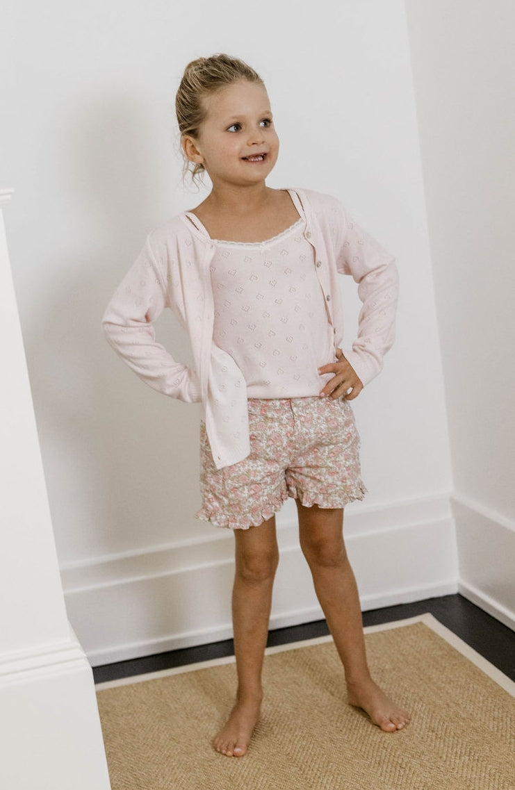 Girls Lottie Set Cardigan & Cami - Ballet Pink Hearts Pointelle