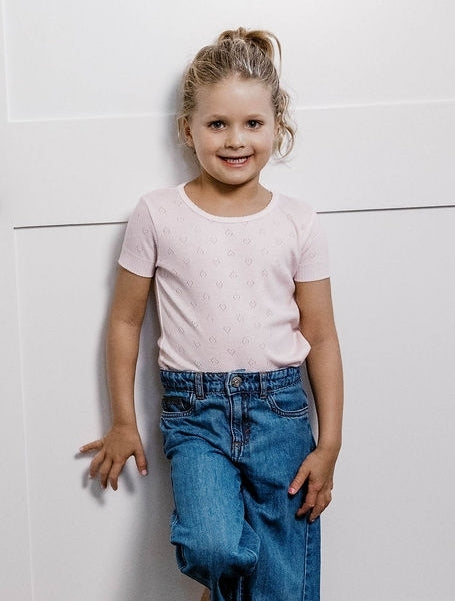 Girls Isabel Tee - Ballet Pink Hearts Pointelle