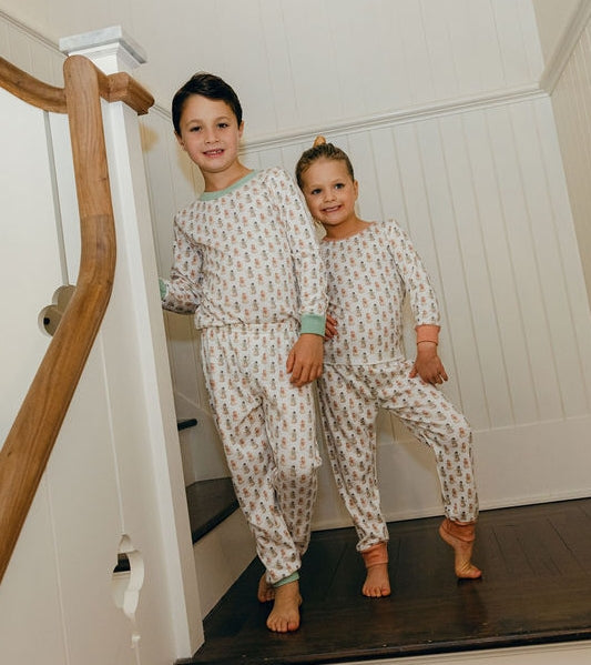 Girls & Baby Set Crew LS & Jogger - Vintage Snowman