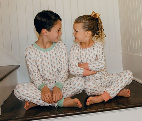 Girls & Baby Set Crew LS & Jogger - Vintage Snowman